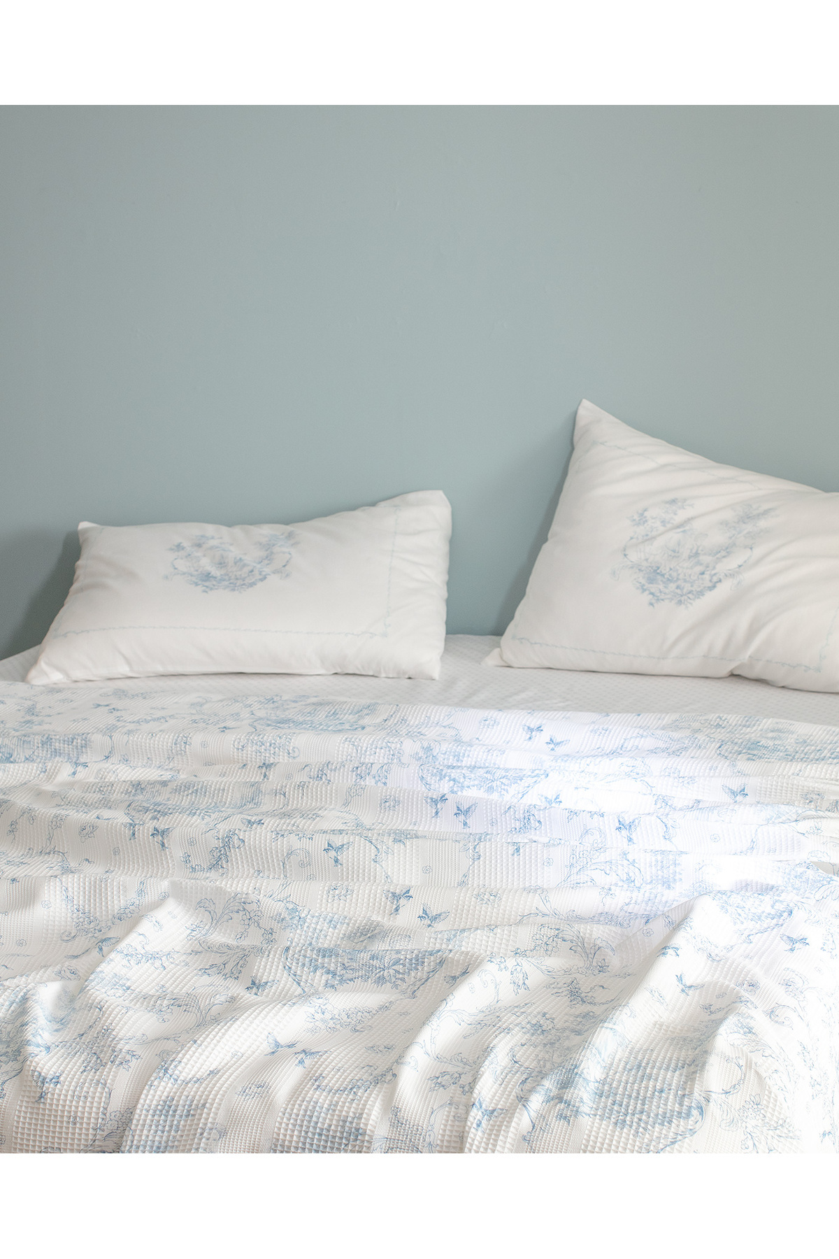 Madame Coco-Arlette Einzelbett-Bettwäscheset, 100 % kardierte Baumwolle, bedruckt, Blau/Weiß 2