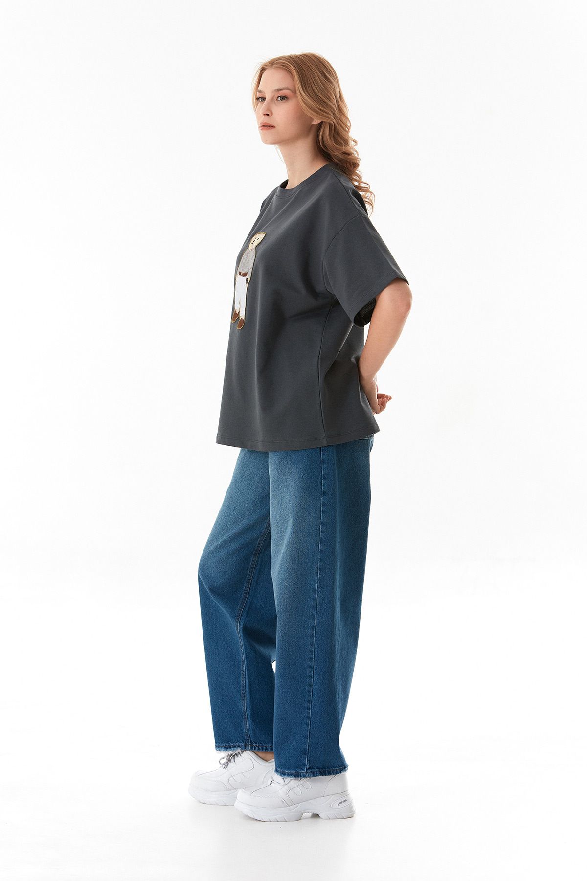 Fulla Moda-Μπλουζάκι Oversize Κεντημένο αρκουδάκι 2