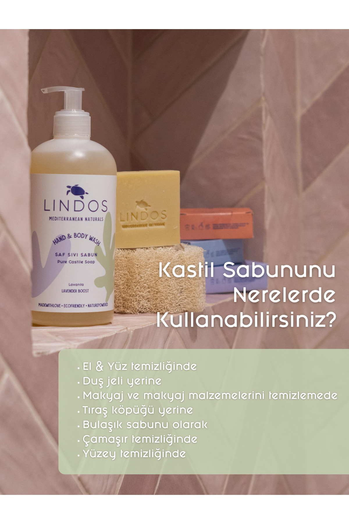 Lindos Doğal Zeytinyağlı Kastil Sabun El Ve Vücut Aromaterapik Lavanta Yağıyla 600 ml Büyük Boy fotoğrafı 2 (önizleme)