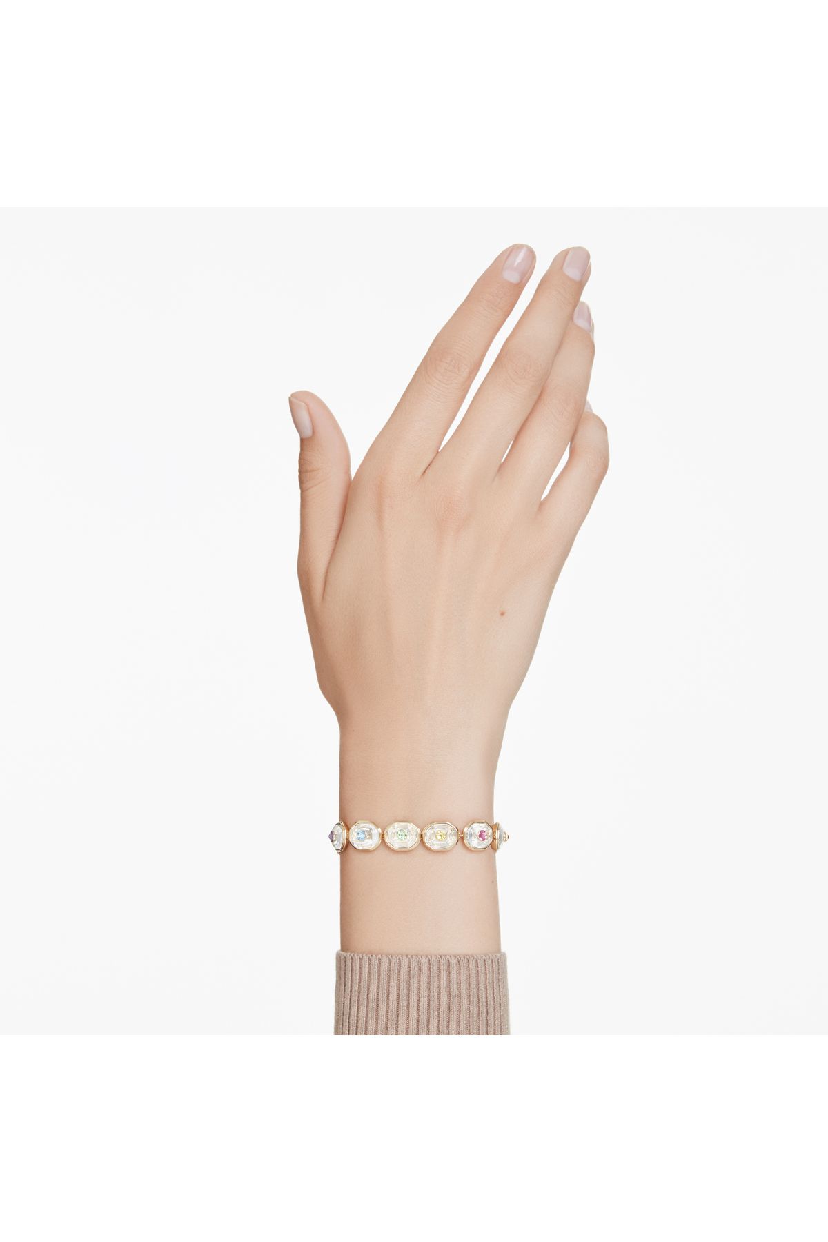 Swarovski Chroma Tennis bileklik, Sekizgen kesim, Çok renkli, Altın rengi kaplama