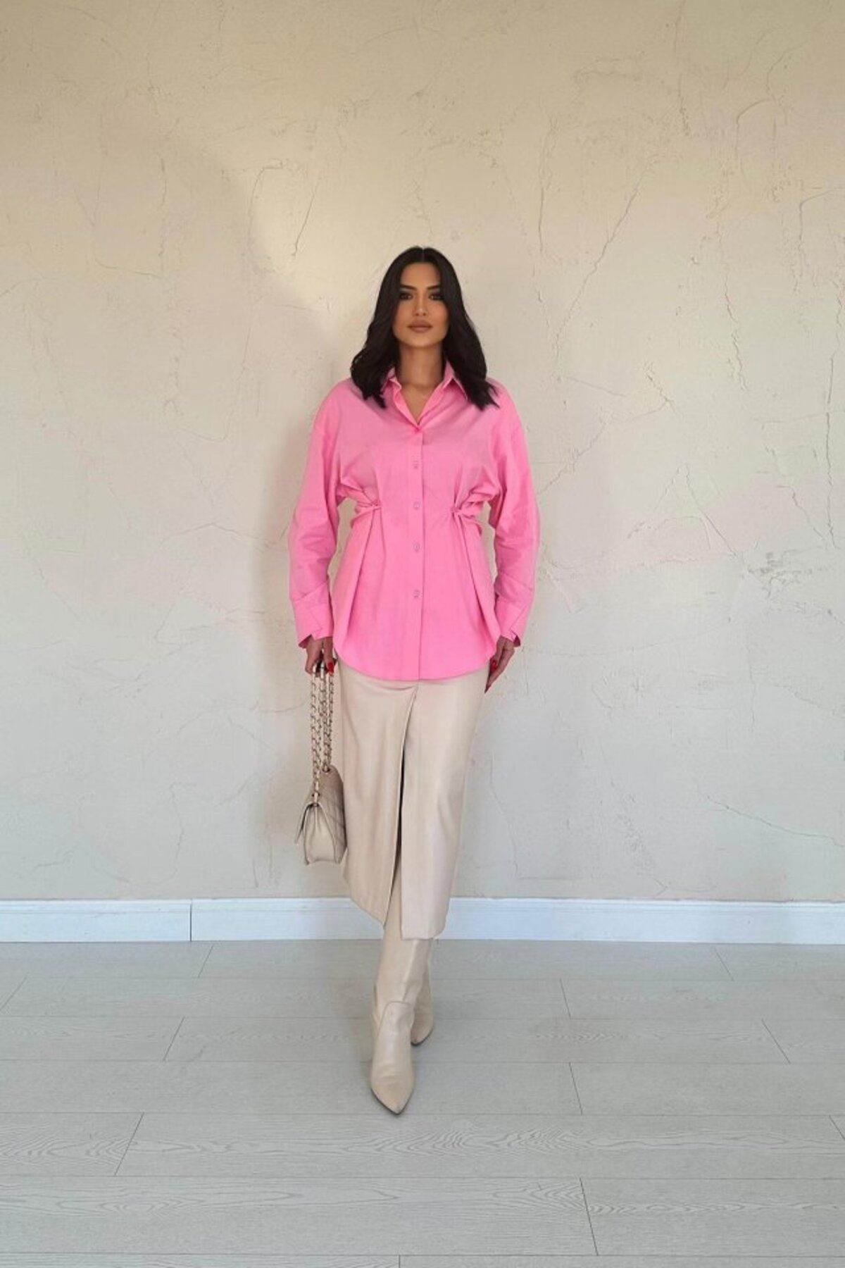 MRA Fashion Pembe Düğme Detaylı Gömlek