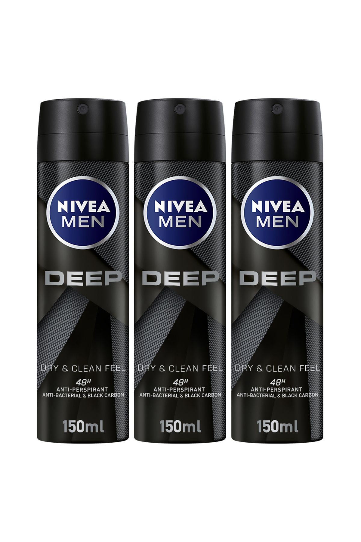 NIVEA-مزيل عرق مين ديب دراي آند كلين فيل للرجال، مضاد للبكتيريا، بخاخ 150 مل، عبوة من 3 قطع 1