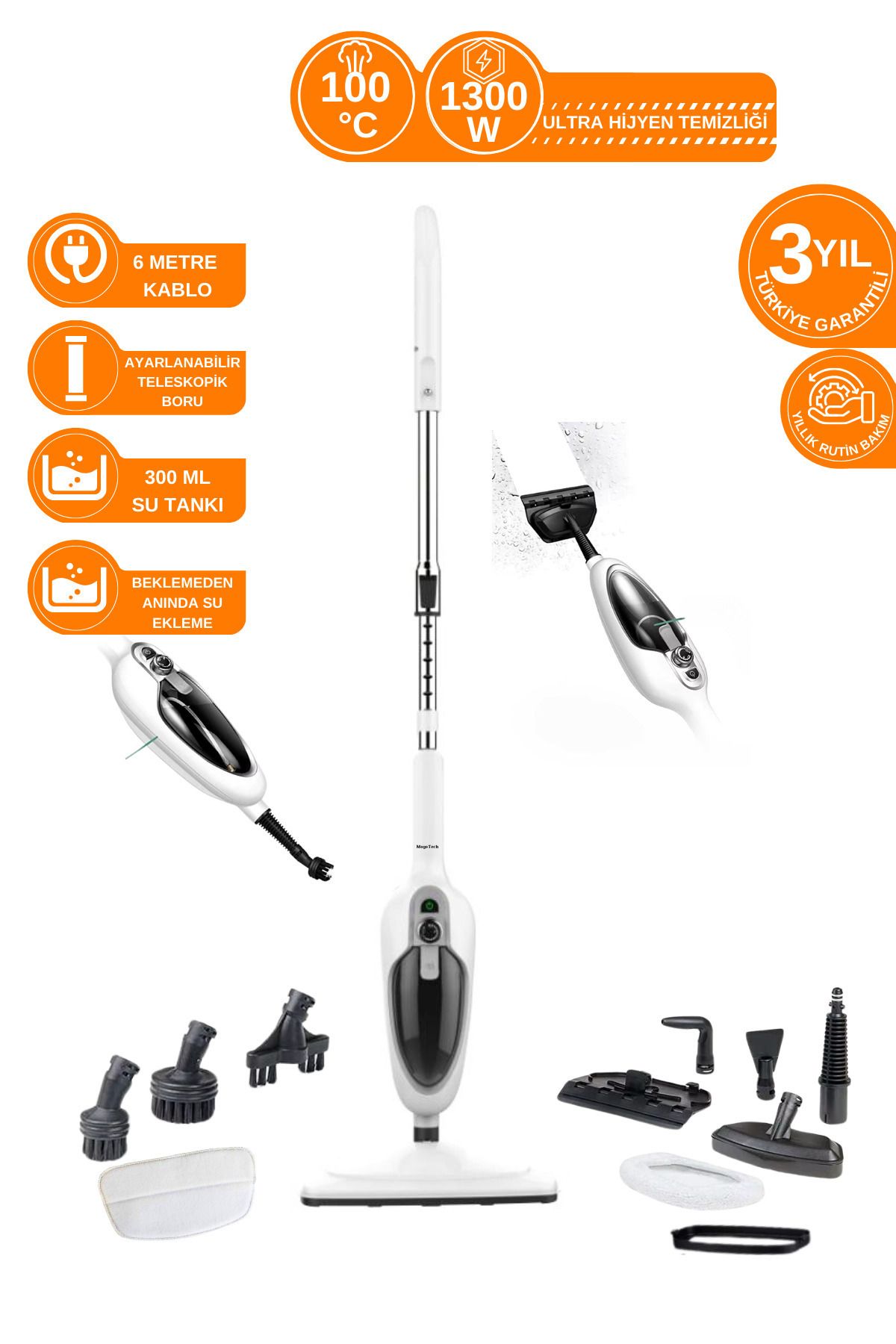 Mogotech Mg-103 Çok Fonksiyonlu Buharlı Temizleyici ( Türkiye Garantili )