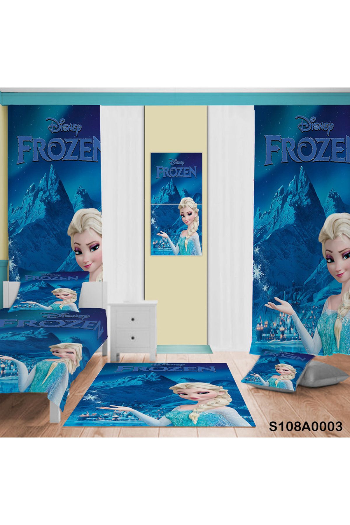 A2ZTR Disney Frozen Desen Çocuk Ve Bebek Odası (PERDE,YATAK ÖRTÜSÜ,YASTIK VE KIRLENT KILIFI)