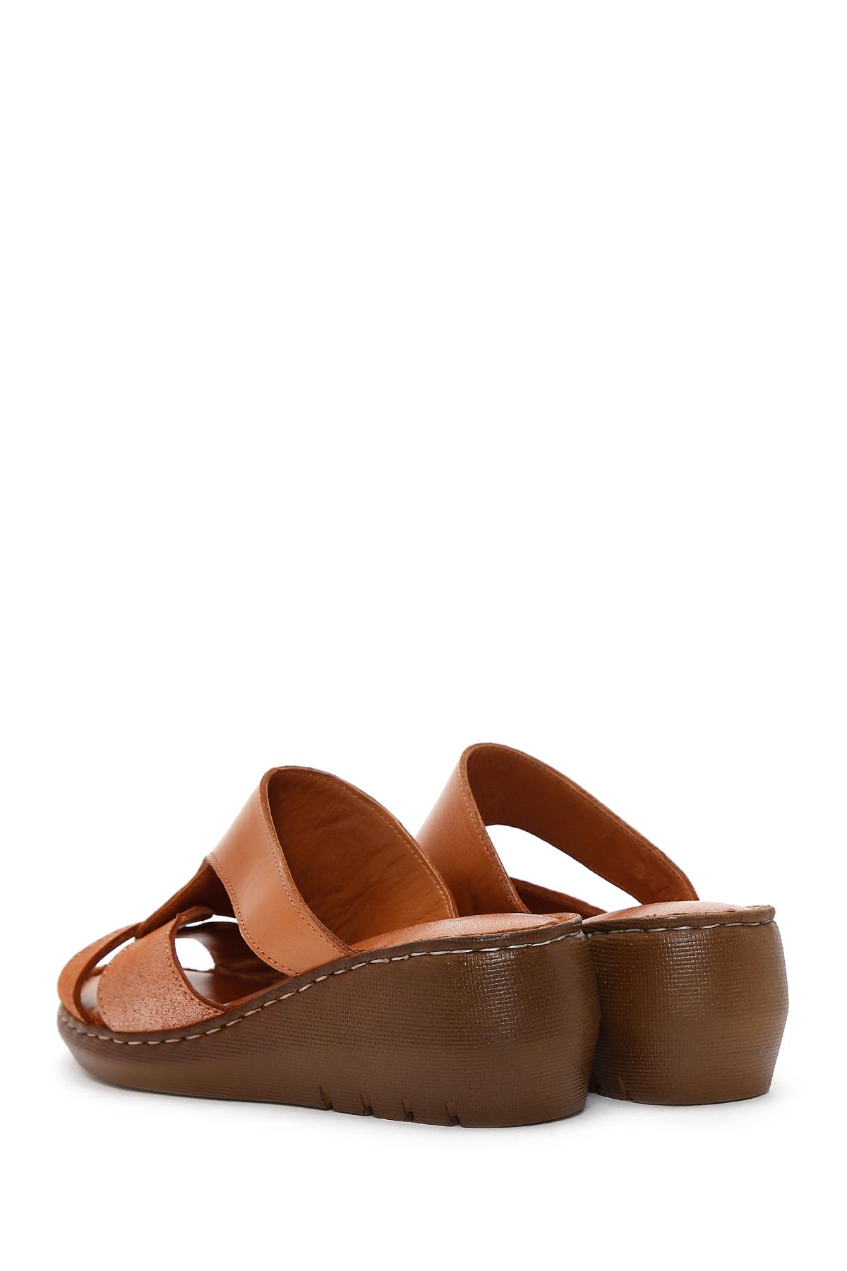 Derimod-Women's Tan Wedge Heeled Leather Comfort Slippers 25Sfd 320218 5