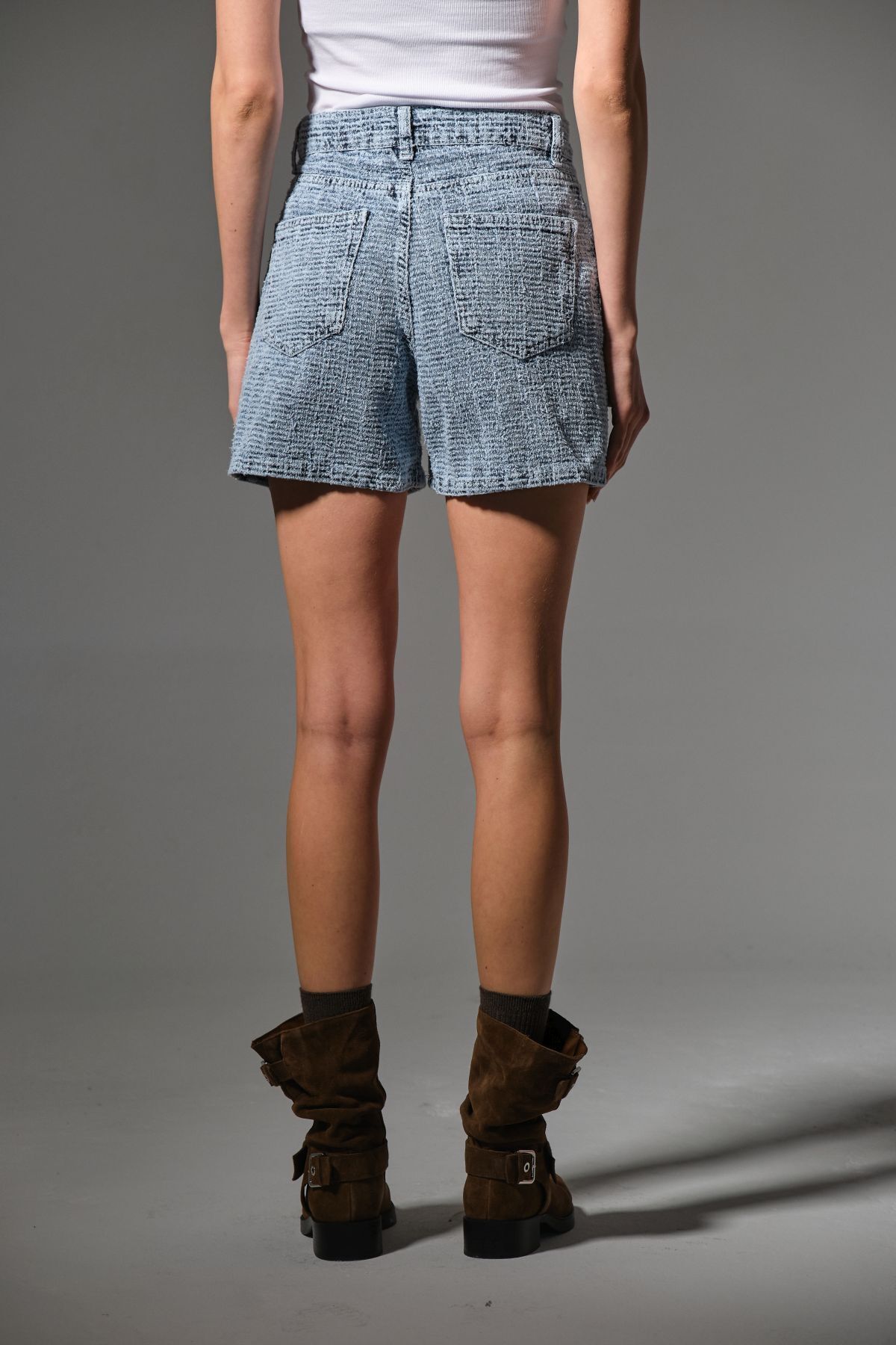 Maule-Blue Women Punch Shorts High Waist Zipper Cut Bukle Effect Crafted Denim Jeans Short Comfortable @Faenza 5