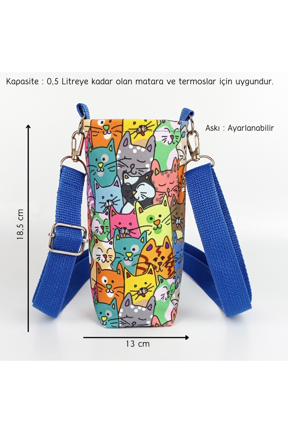 woodycord 0,5 Litrelik El Yapımı Sevimli Kediler Temalı Matara/Termos Kılıfı görsel 2