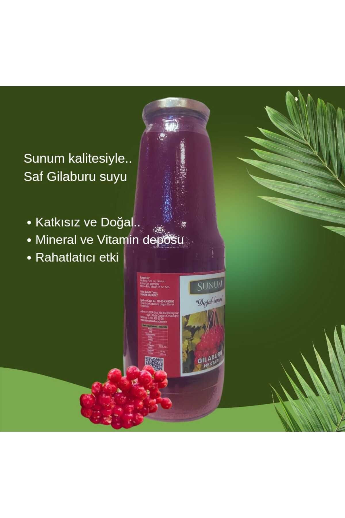 Sunum Gilaburu Nektarı Meyve Suyu 1 litre Cam Şişe
