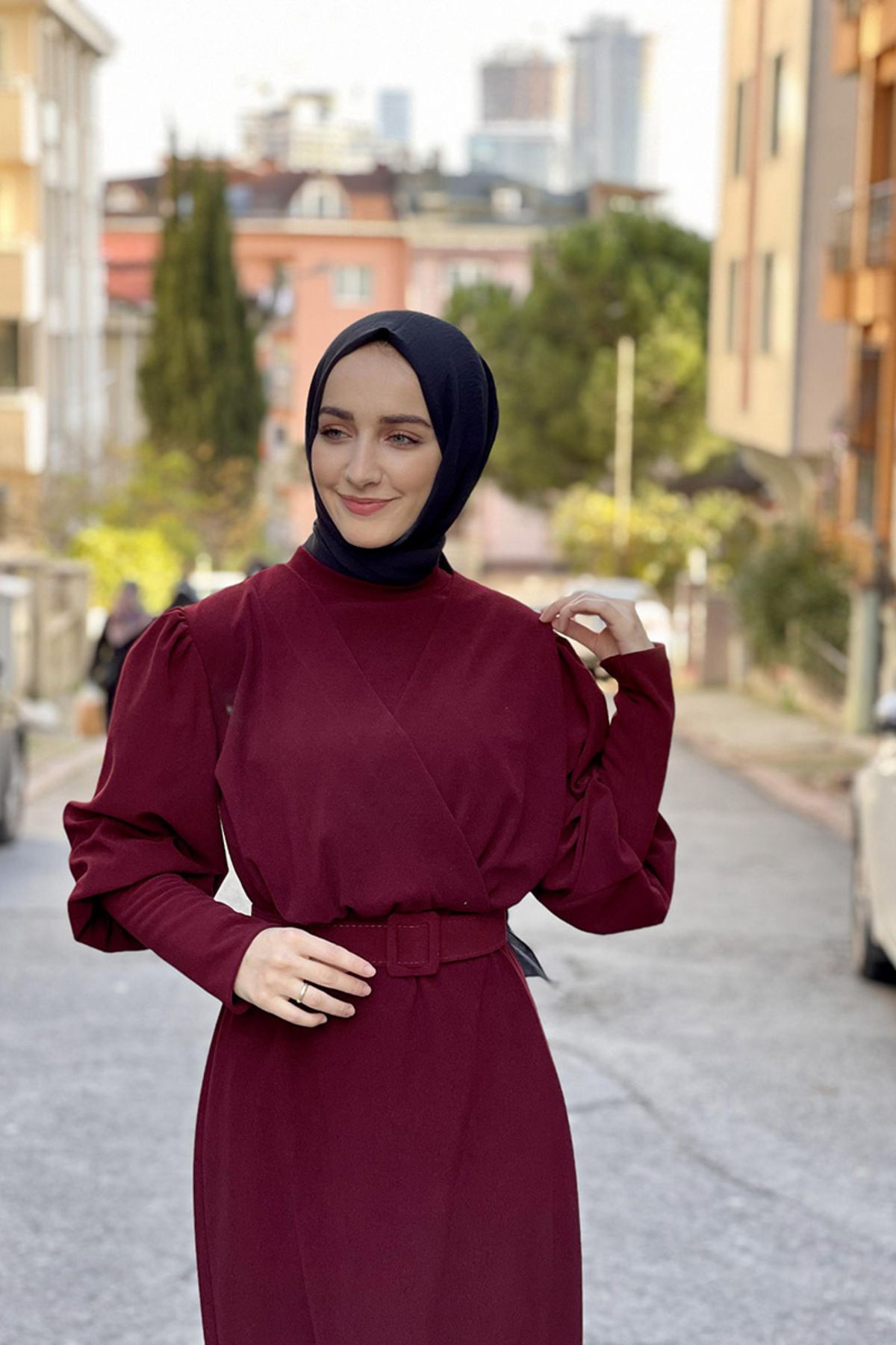 COXO Fashion`S Moda Çizgi Hijab Dress