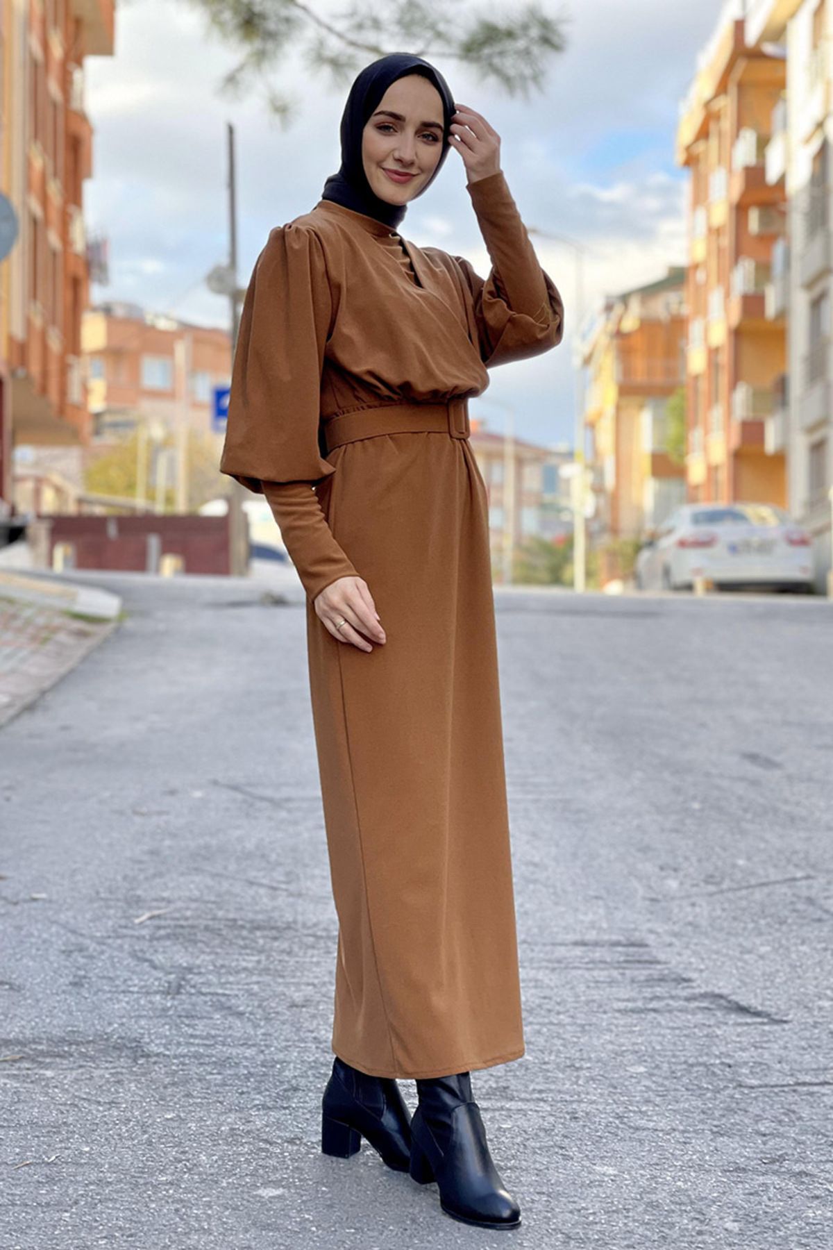COXO Fashion`S Moda Çizgi Hijab Dress