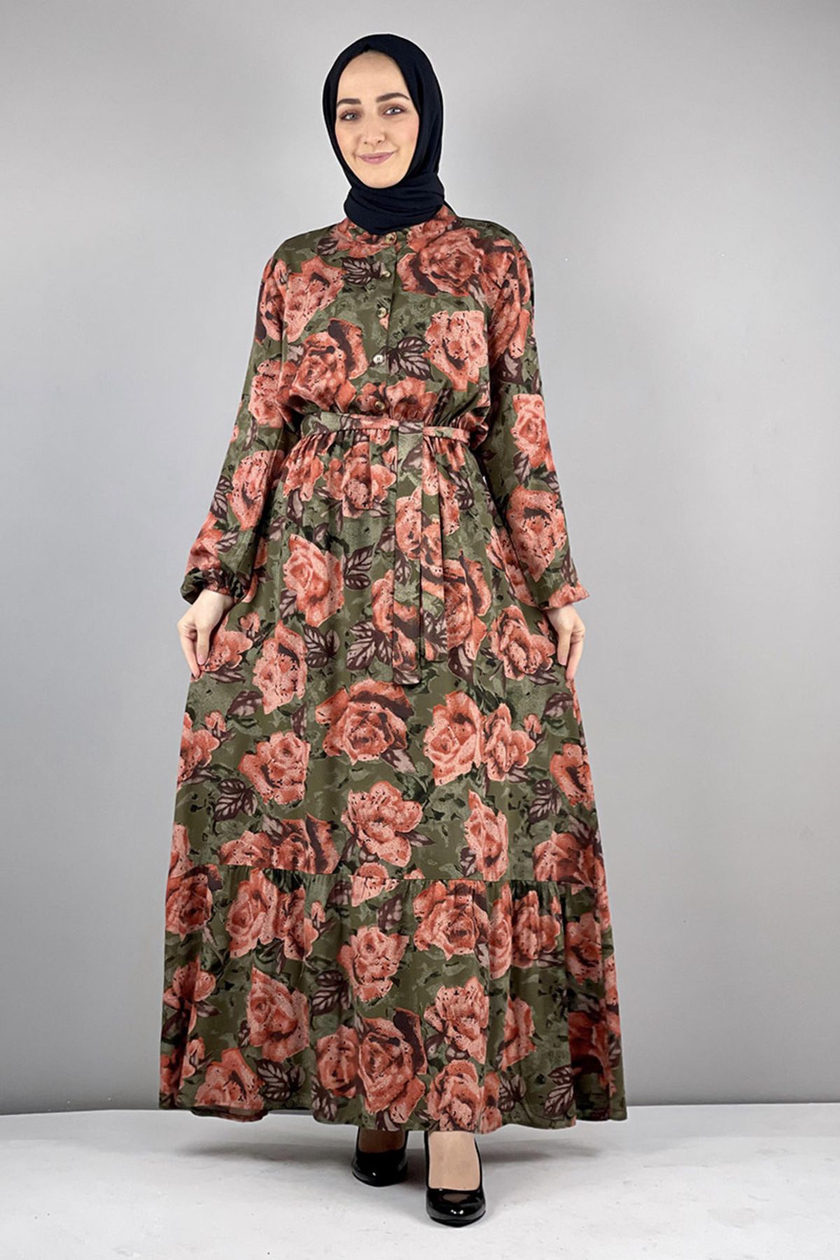 COXO Fashion`S Moda Çizgi Hijab Dress