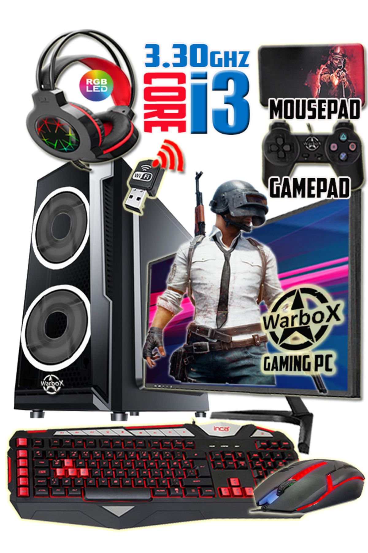 Michael I3 3220 3.30ghz 8gb Ram 240gb Ssd 250gb Hdd R7 240-4gb E.kartı 19" Monitör Gaming Pc