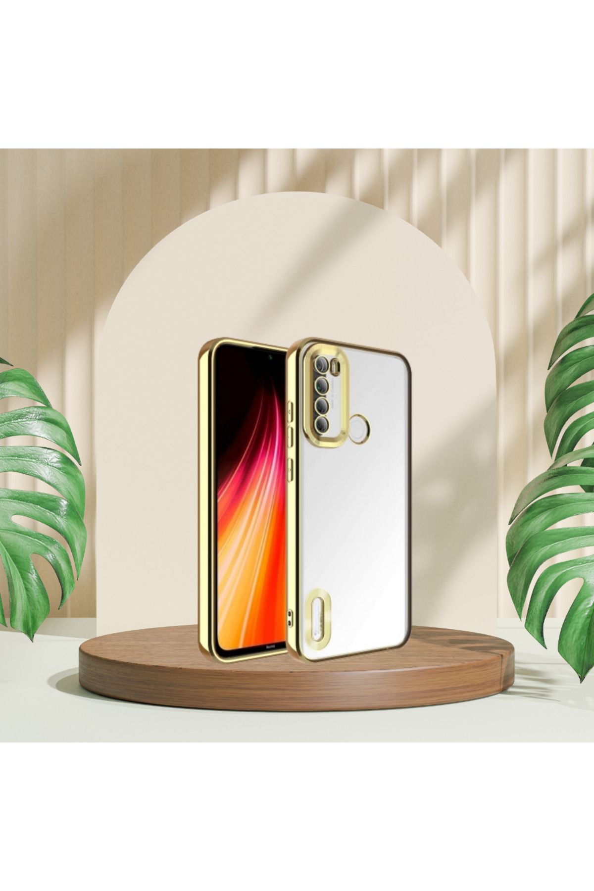Skygo XİAOMİ REDMİ NOTE 8 YANLARI RENKLİ LENS KORUMALI LOGO GÖSTEREN MEGA KILIF GOLD