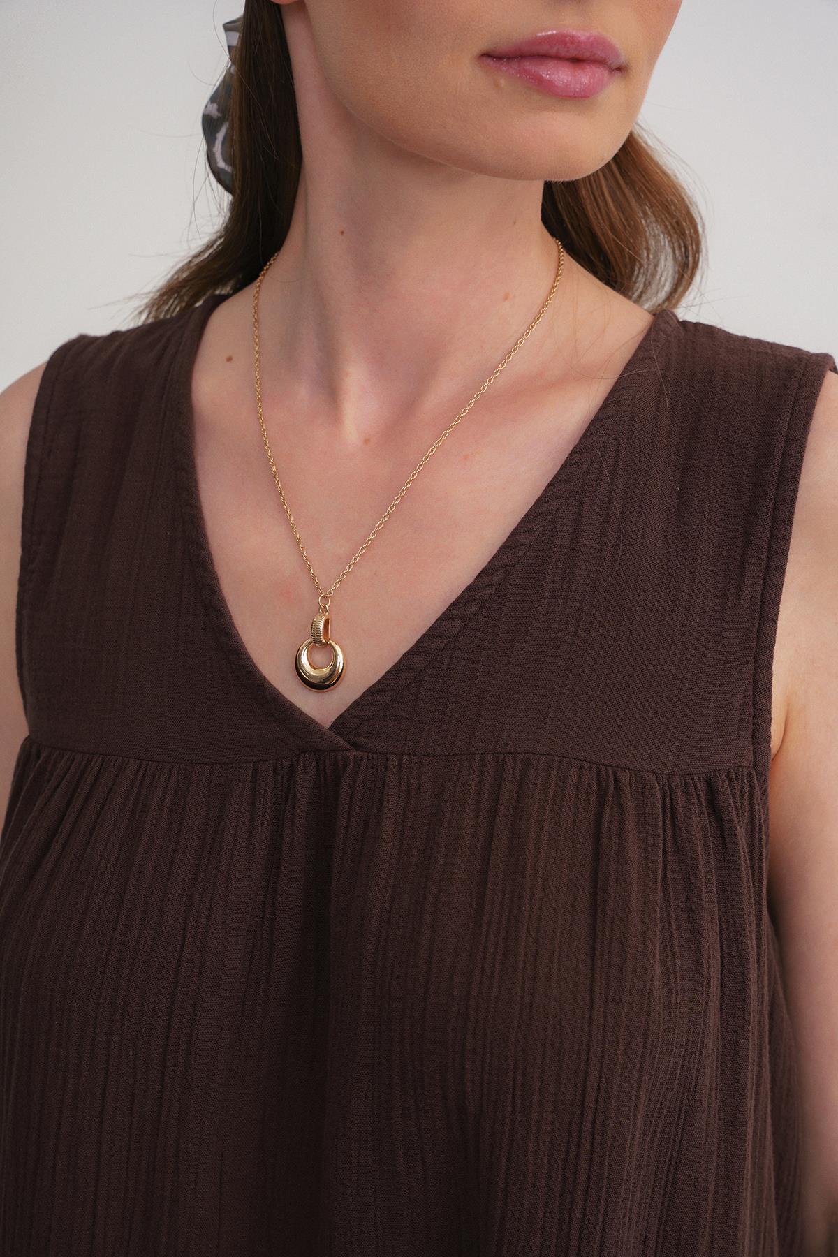 Mixray  4673 Kadın Büzgü Detaylı Müslin Elbise Kahve - Görsel 6