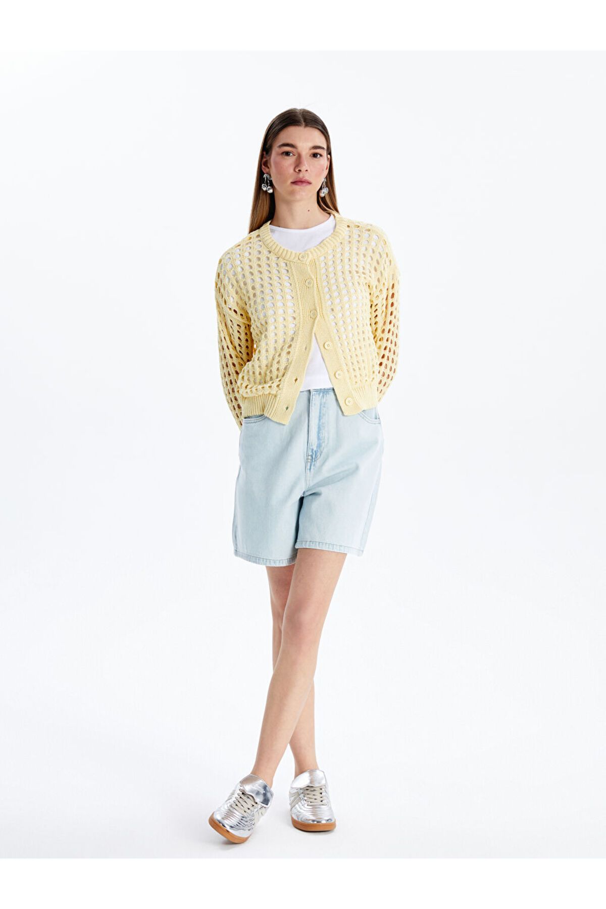 LC Waikiki-Cardigan XSIDE galben cu decolteu ajurat pentru tricotaje pentru femei 2
