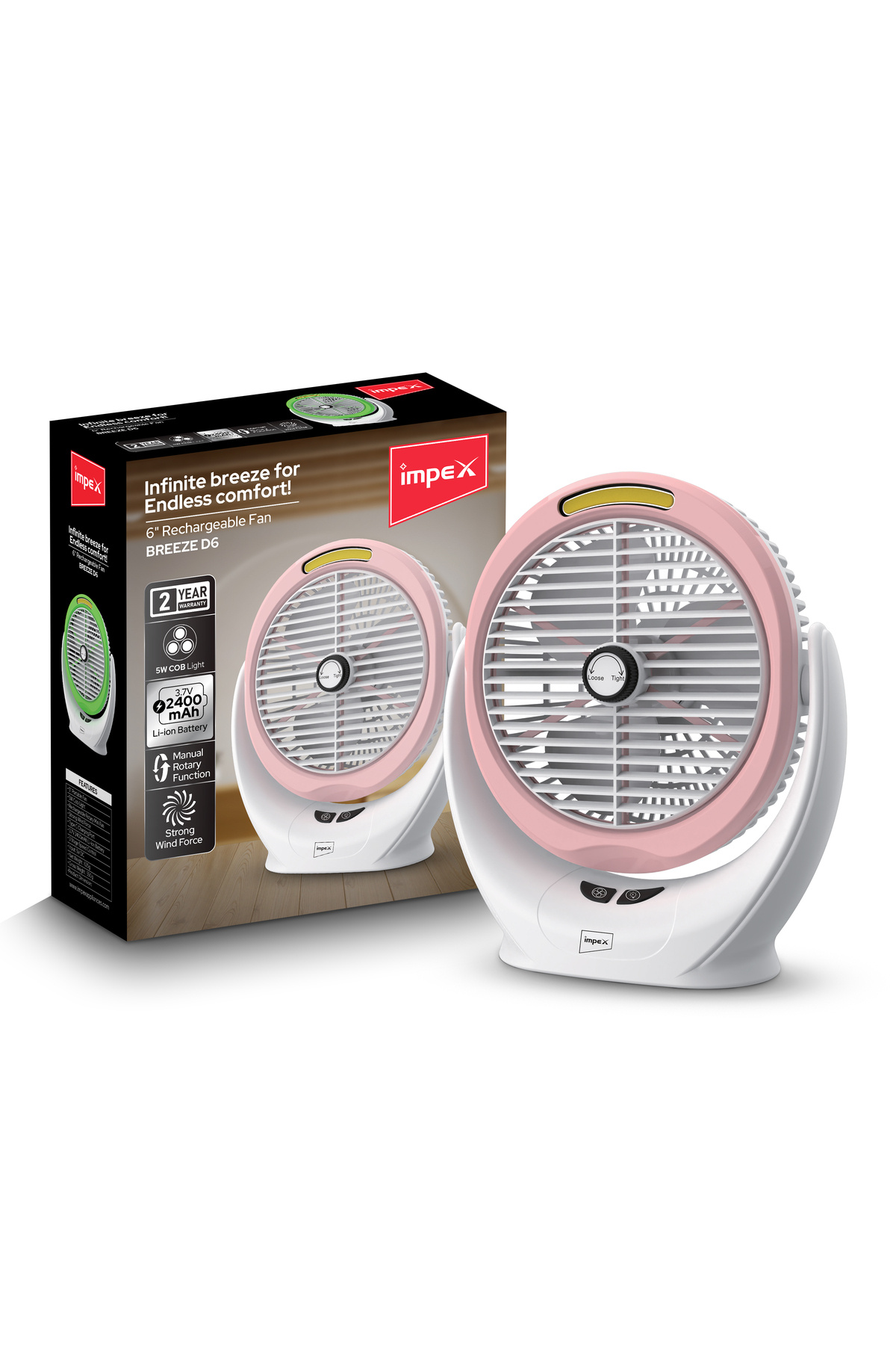 İMPEX-Impex 6" Rechargeable Fan (Breeze D6) 4