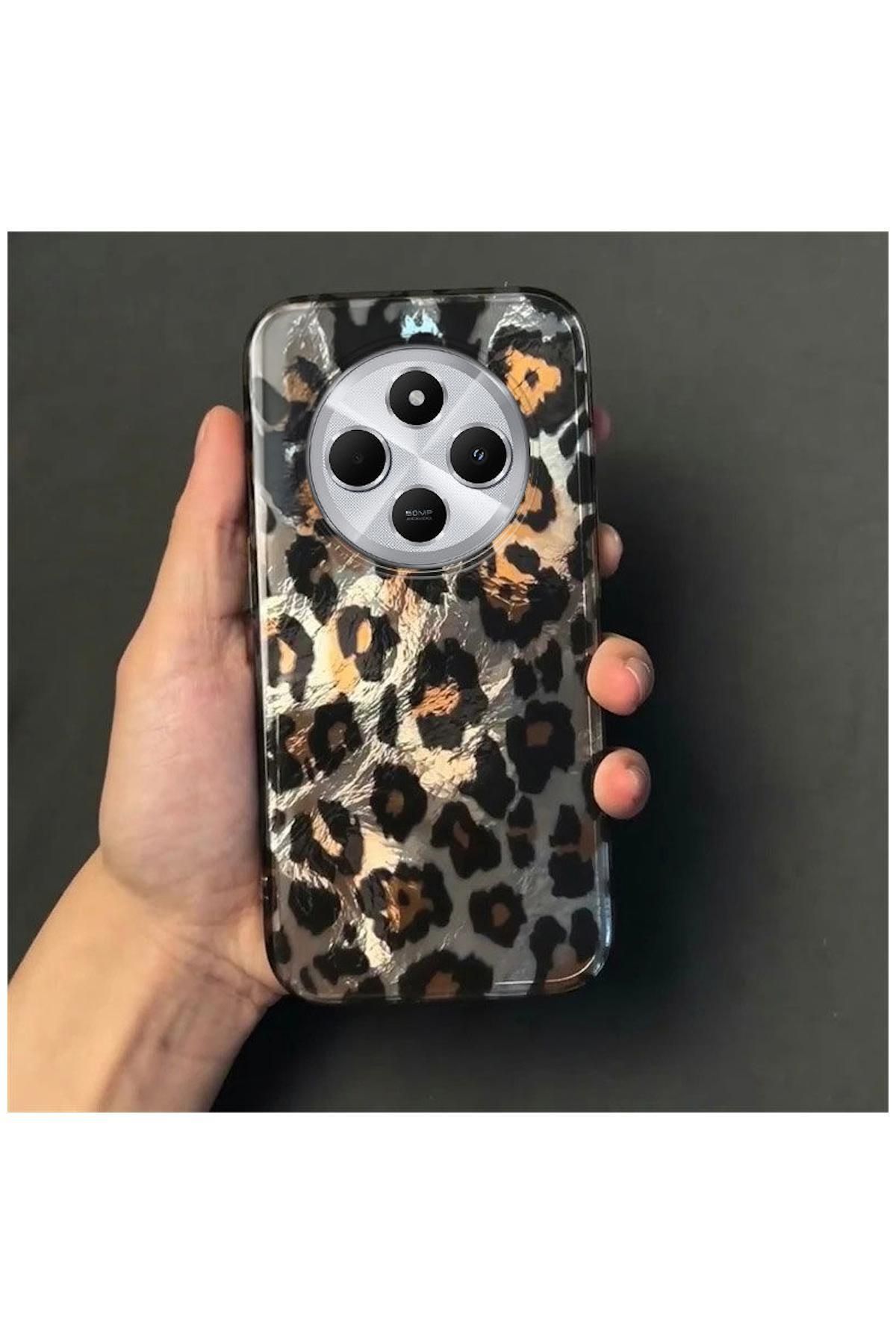 Pro Aksesuar Xiaomi Redmi 14C Uyumlu Kılıf Lüx Leopar Desenli Silikon Kılıf Siyah