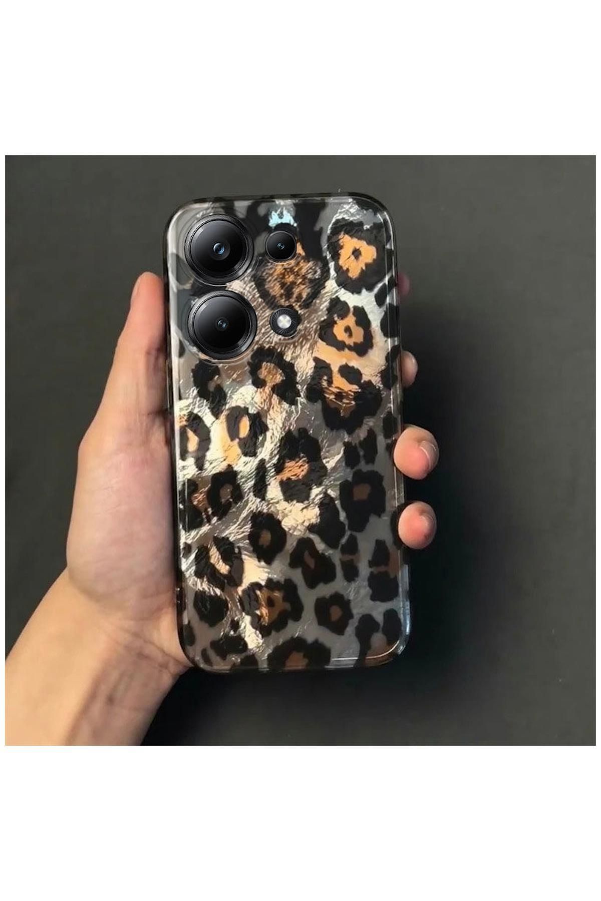 Pro Aksesuar Xiaomi Poco M6 Pro Uyumlu Kılıf Lüx Leopar Desenli Silikon Kılıf Siyah