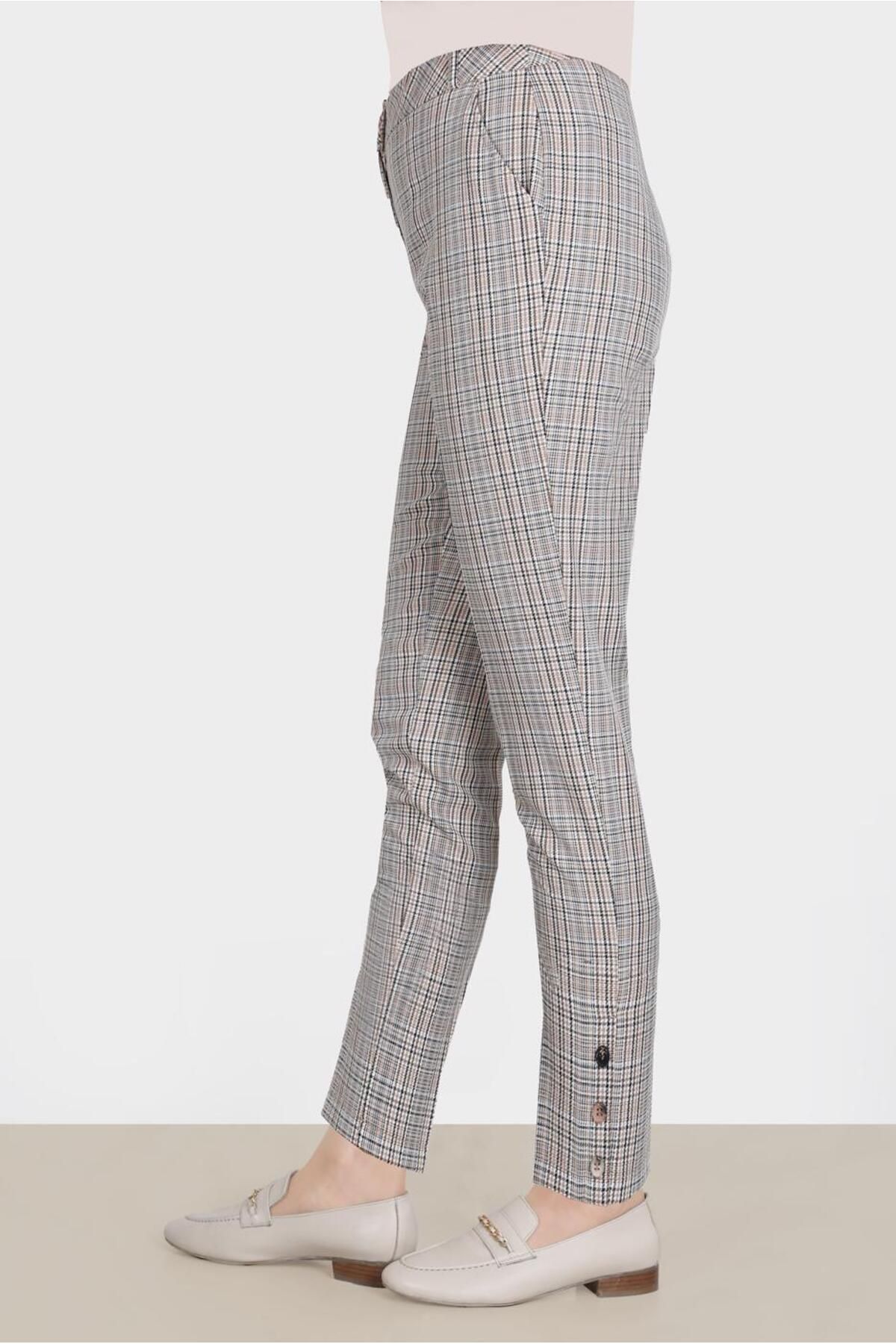 Alvina-Plaid Patterned Buttoned Trousers - 70361 2