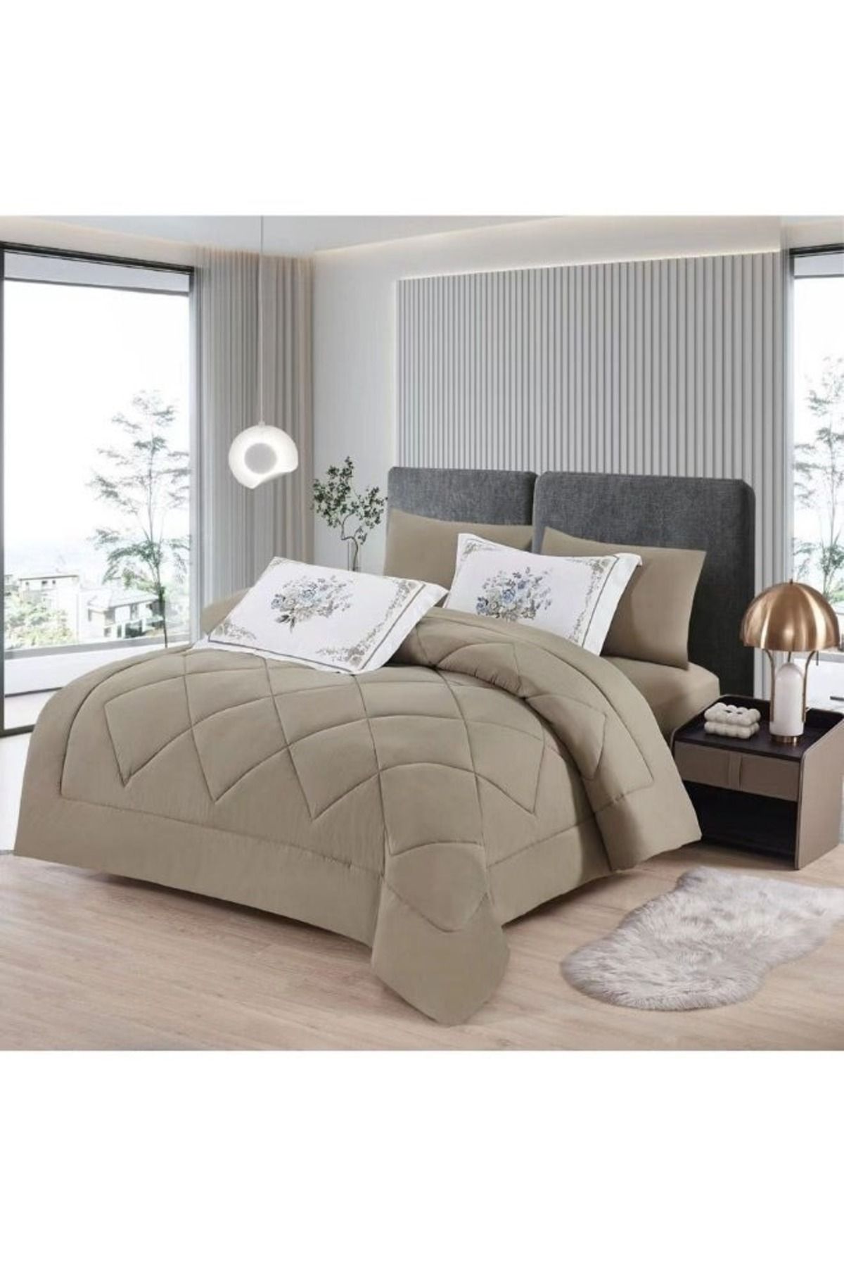 smart home-Plain Duvet Set For Two Sides System Bedspread Consisting Of 6 Pieces, Microfiber 100% 1
