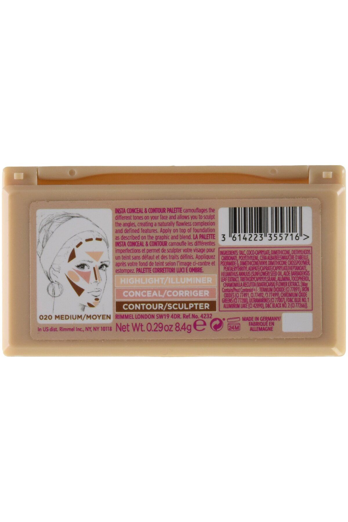 RIMMEL LONDON-, Insta Conceal & Contour Palette, Shade 020, Medium 2