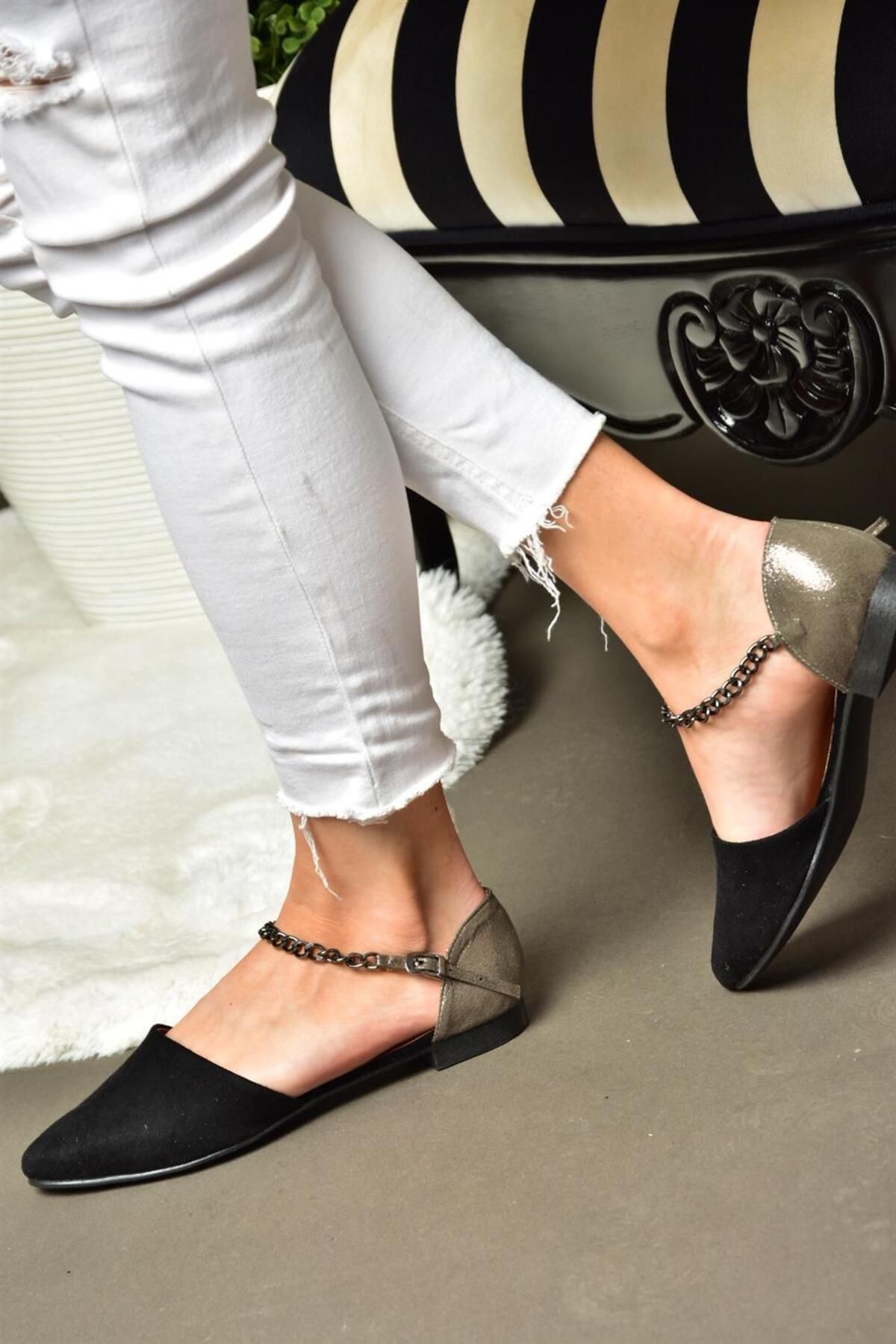 Fox Shoes-Balerini de damă negri/platină B 726024402 3