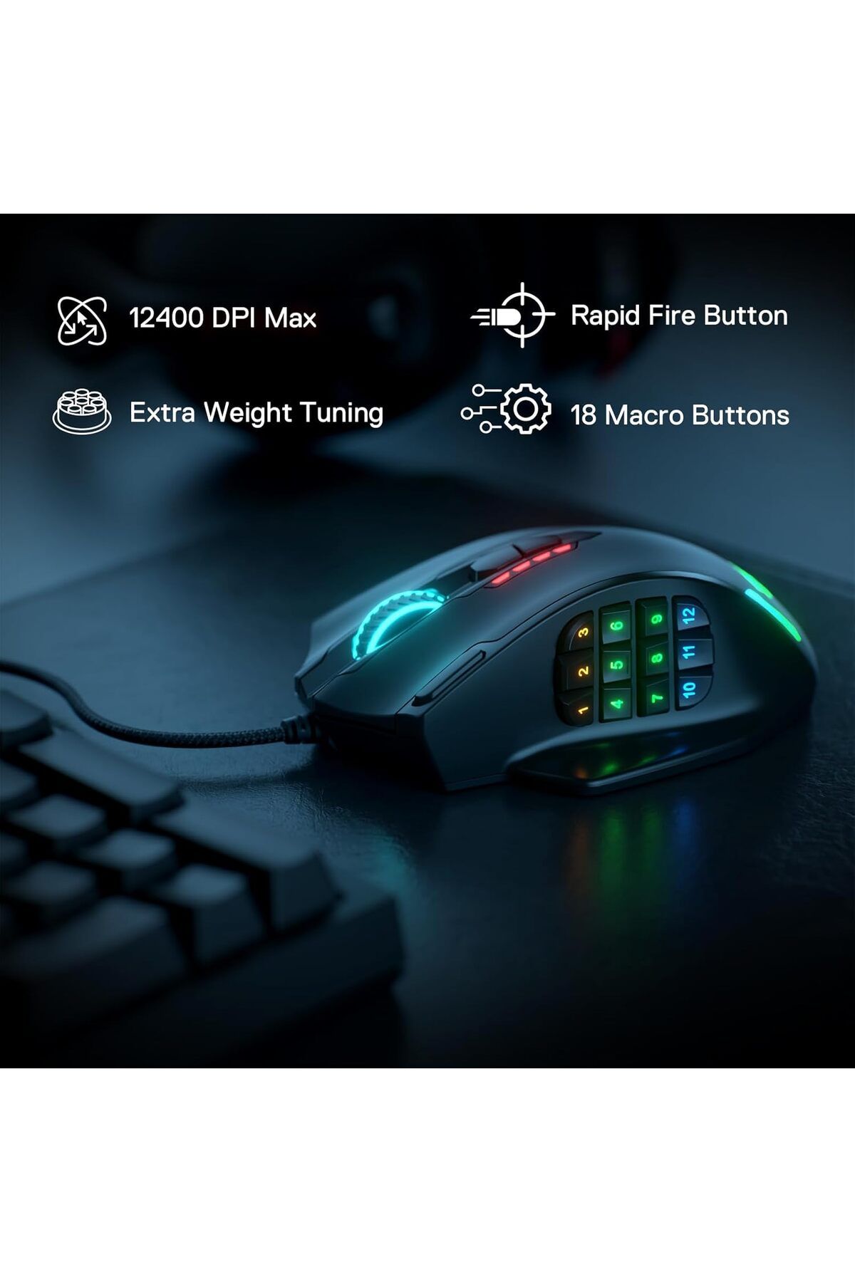 REDRAGON-ماوس الألعاب M908 Impact RGB MMO (20 زرًا قابلًا للبرمجة) 2