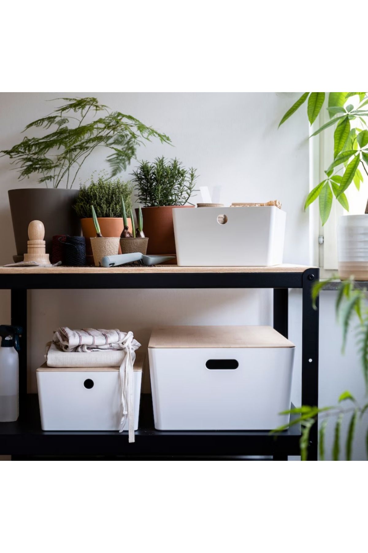 IKEA-KUGGIS Box with Lid, White/Bamboo, 26x35x15 cm – Stackable Storage Solution 3