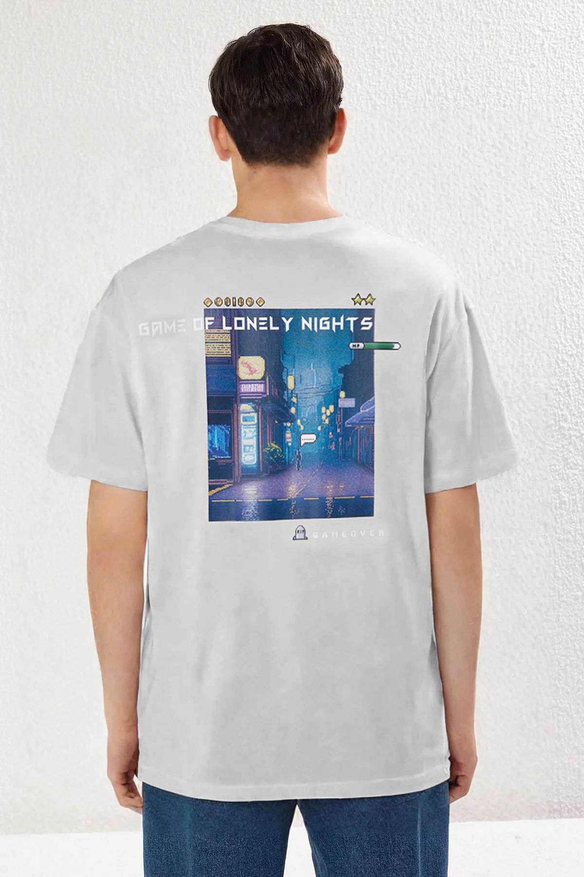 Trendyol Collection-Übergroßes graues Game Over-T-Shirt mit Rundhalsausschnitt – TMNSS23TS00247 1
