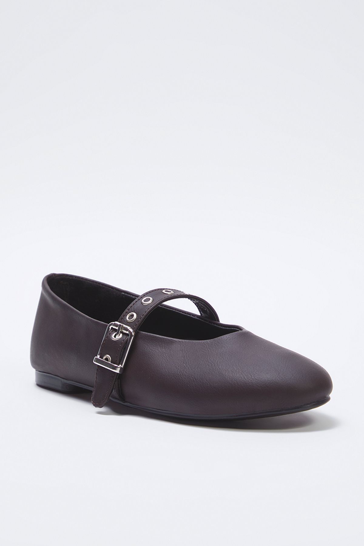TRENDYOL SHOES-Dark Brown Eyelet Belt Almond Toe Mary Jane Women's Ballerinas Takss25Be00044 4