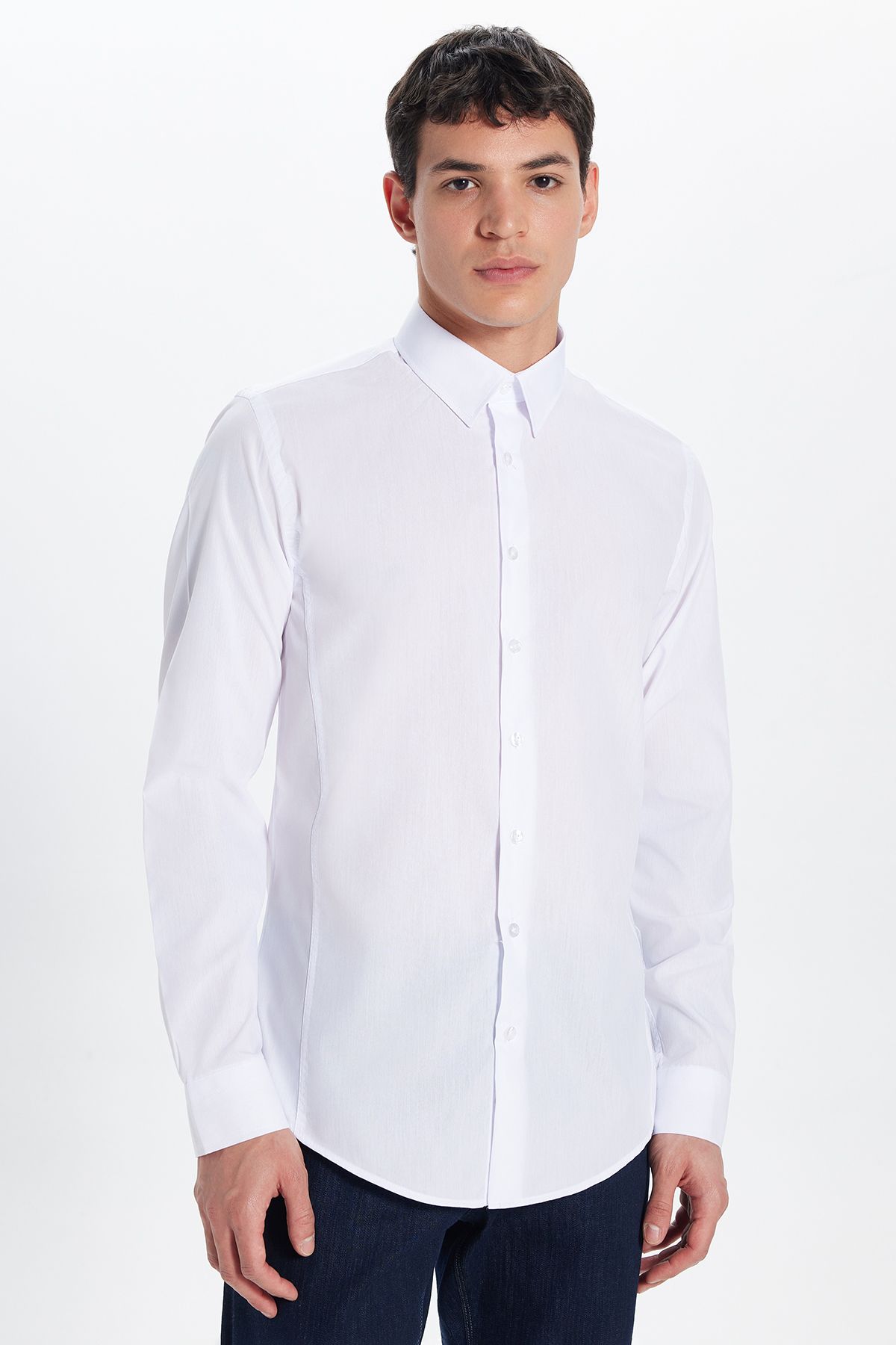 Tudors-Ανδρικό Slim Fit Slim Fit Απλό λευκό πουκάμισο 1