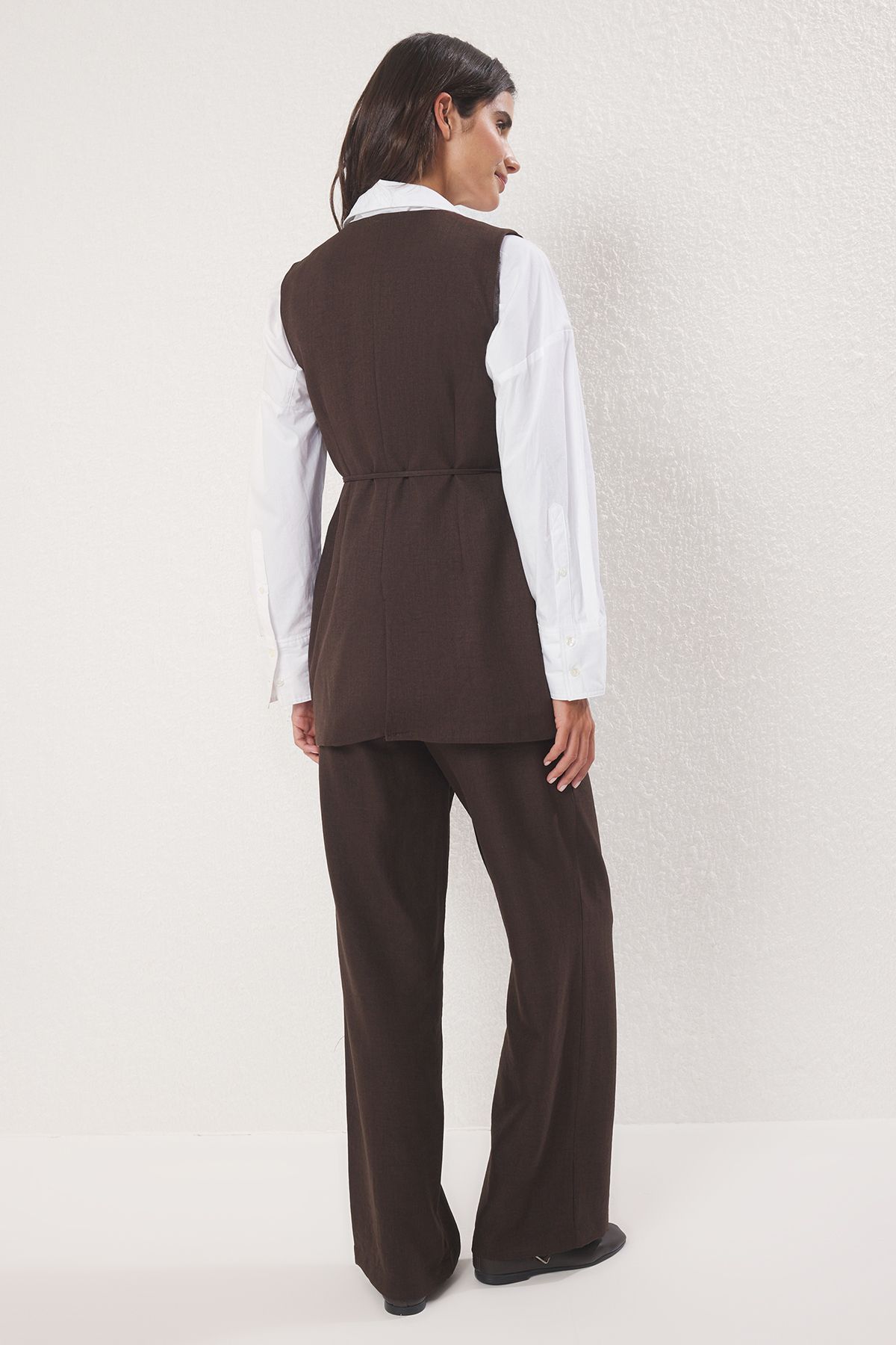Trendyol Modest-Barna derék öv részletes szőtt alsó-felső készlet TCTSS25US00036 4