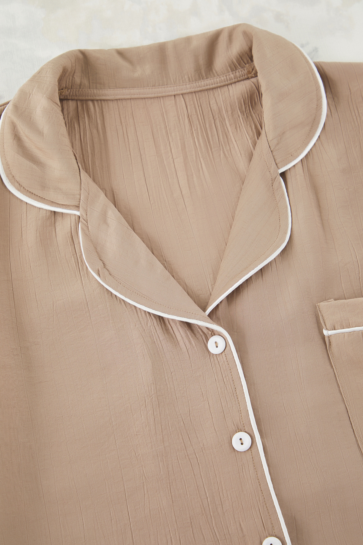 Trendyol Curve-Mink Shirt Collar Piping Textured Woven Pajama Set Tbbss25Ai00084 8