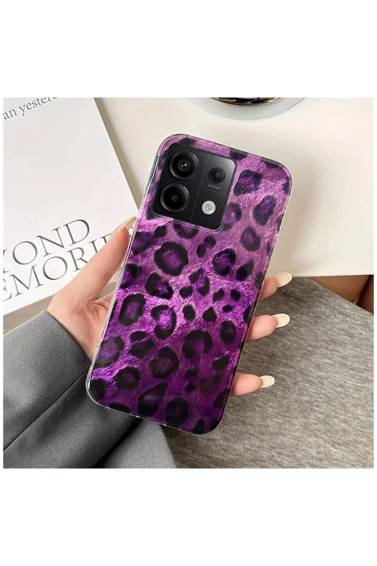 Pro Aksesuar Xiaomi Redmi Note 13 Pro 5G Uyumlu Kılıf Lüx Leopar Desenli Silikon Kılıf Mor