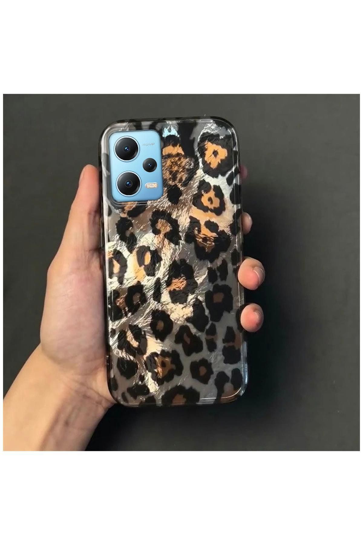 Pro Aksesuar Xiaomi Redmi Note 12 Pro 5G Uyumlu Kılıf Lüx Leopar Desenli Silikon Kılıf Siyah