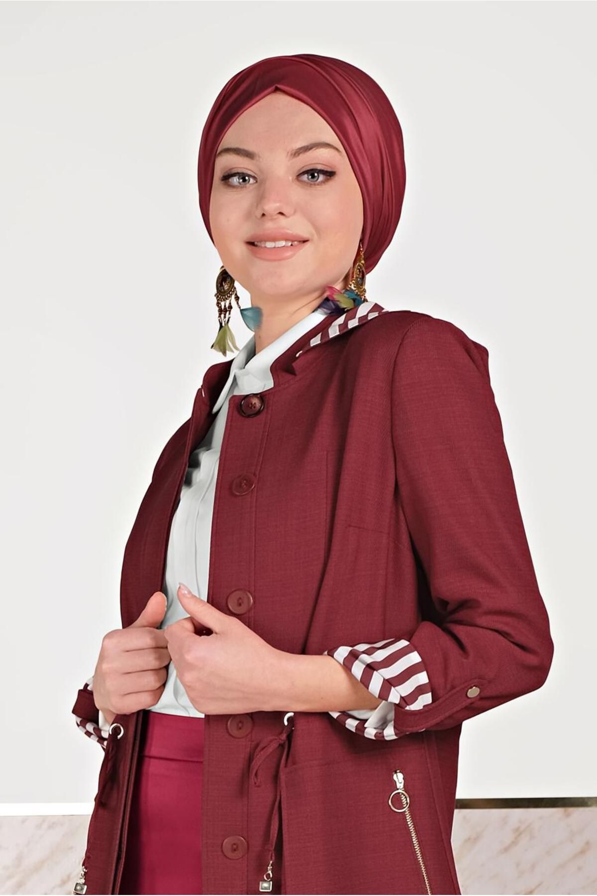 مانتو کلاهدار دکمه دار 10160 Alvina