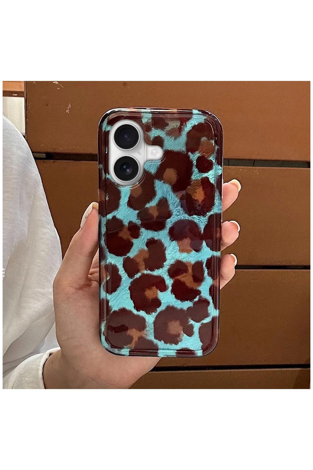 Pro Aksesuar Apple iPhone 16 Uyumlu Kılıf Lüx Leopar Desenli Silikon Kılıf Kahverengi