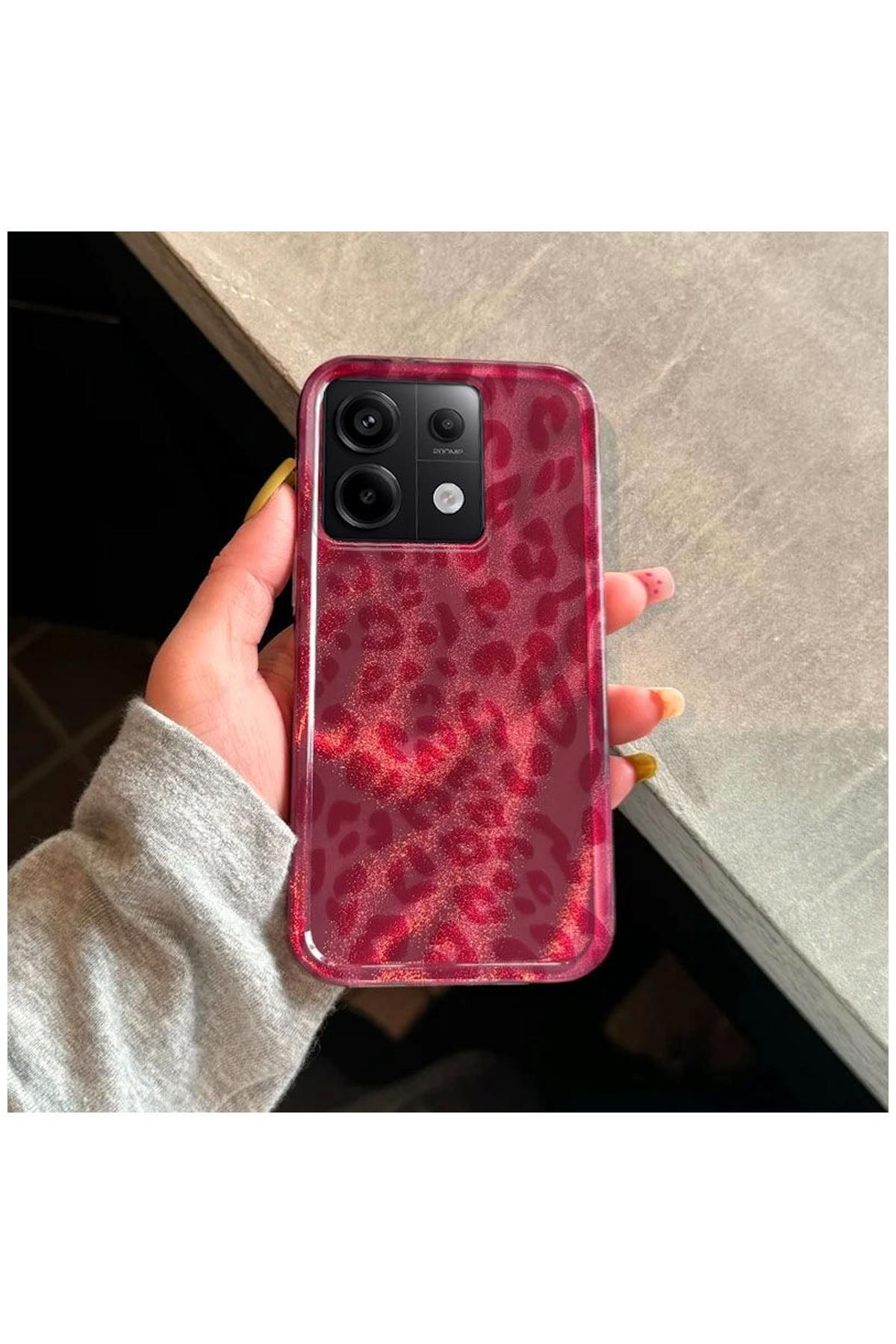 Pro Aksesuar Xiaomi Redmi Note 13 Pro 5G Uyumlu Kılıf Lüx Leopar Desenli Silikon Kılıf Pembe