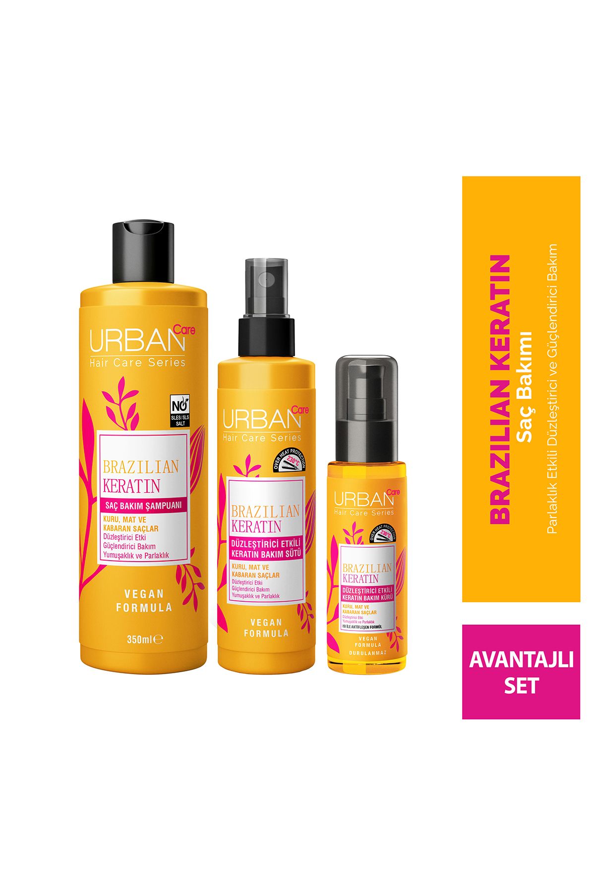 شامپو با اثر صاف کننده کراتین برزیلی و شیر مراقبتی مجموعه 3 وگان Urban Care