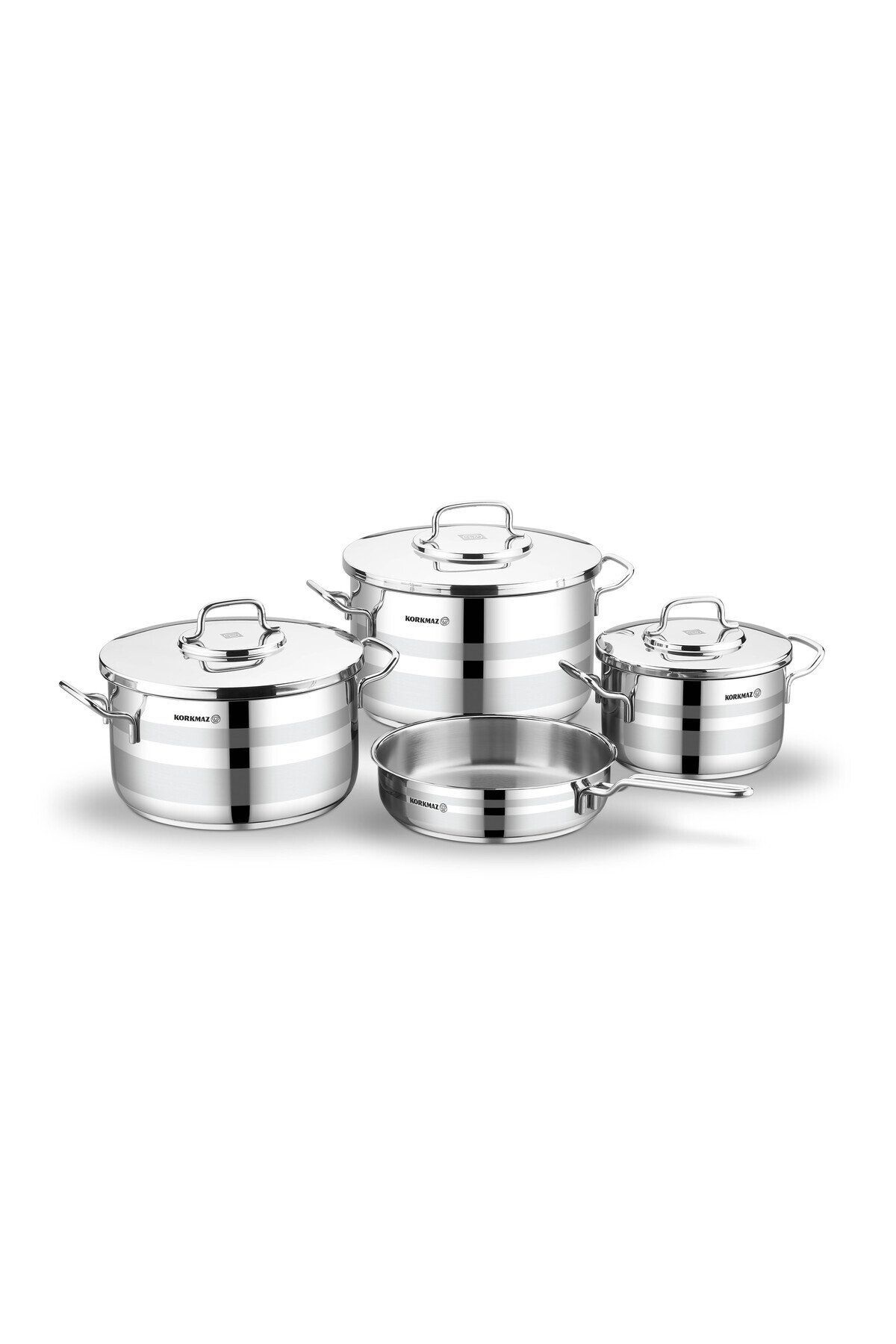 KORKMAZ طقم أواني طهي من الفولاذ المقاوم للصدأ من أسترون، يتكون من 7 قطع. / A...