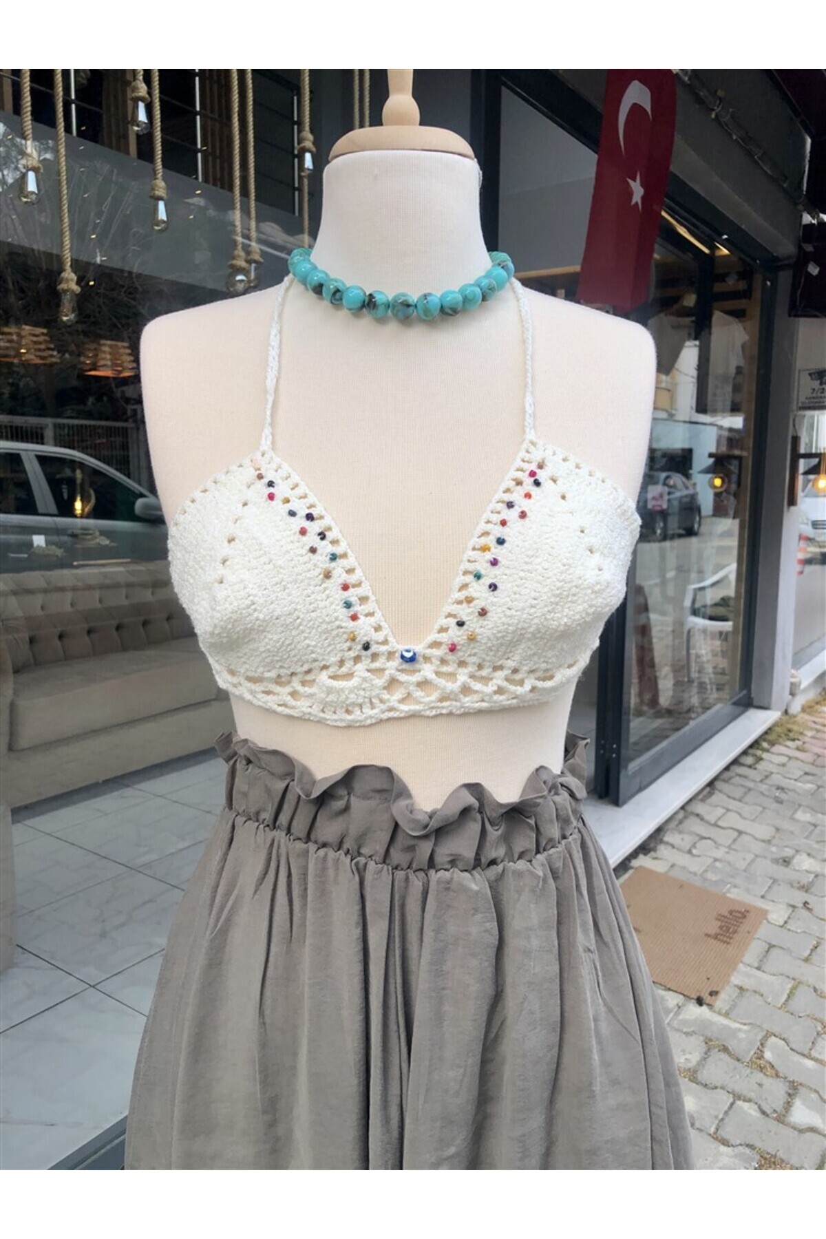 Gözde Tasarım Butik-Women's Design Motif Crochet Handmade Knitted Bustier Bikini Bralet 4