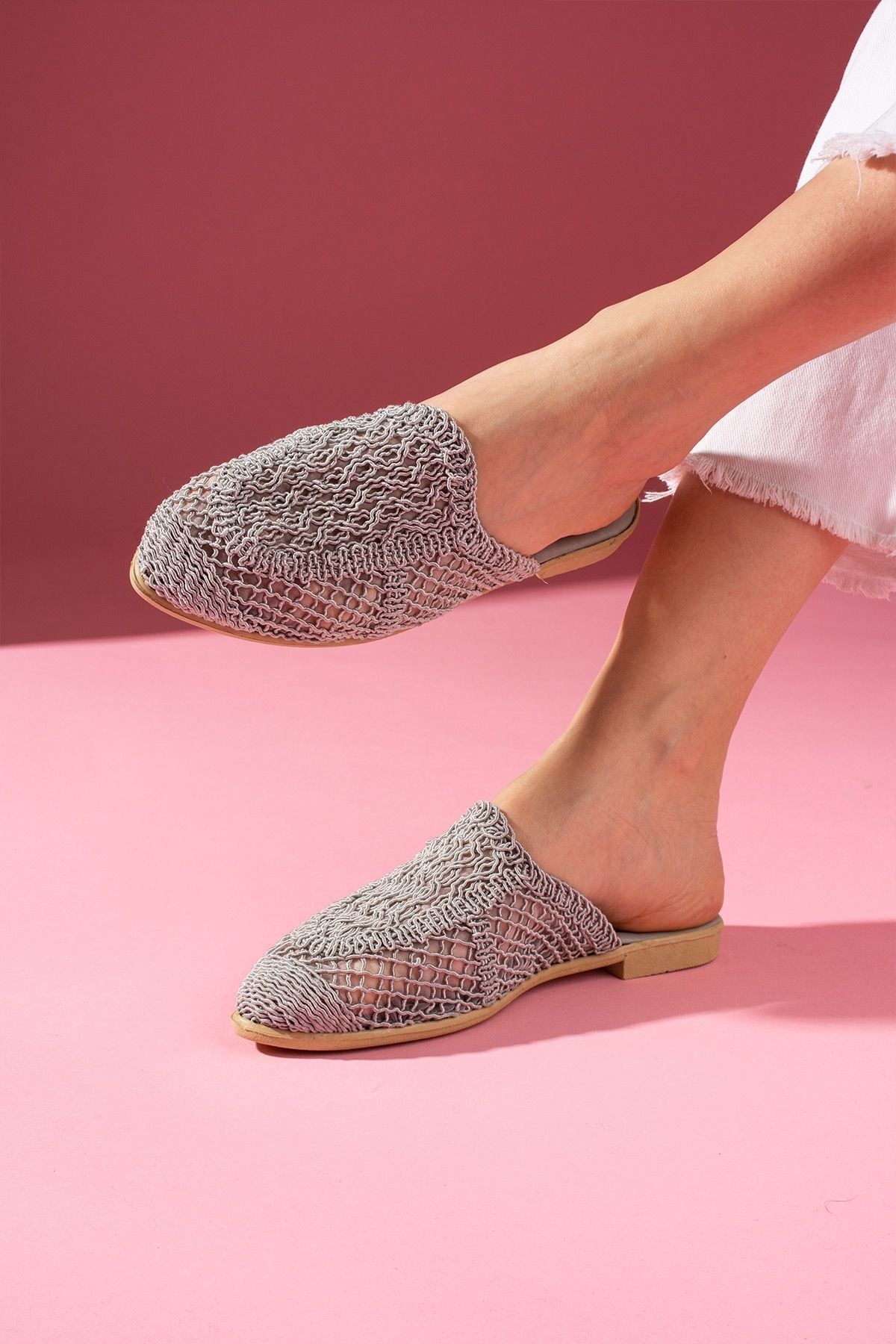FUGA MODA-Emma Gray Straw Slippers - Closed Front Design 2