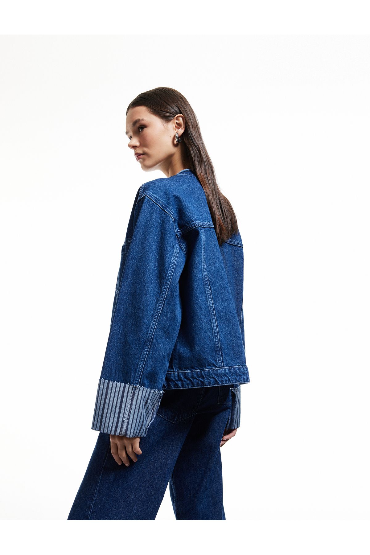 Koton Yeni Sezon Çift Cepli Bisiklet Yaka Kolları Katlı Düğmeli Denim Ceket