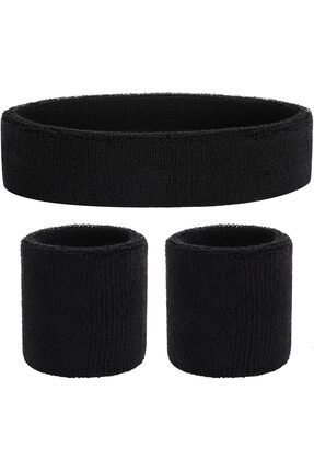 SportyBand SİYAH Saç Bandı, Bandana, Headband Ve Bileklik 3'lü Takım.