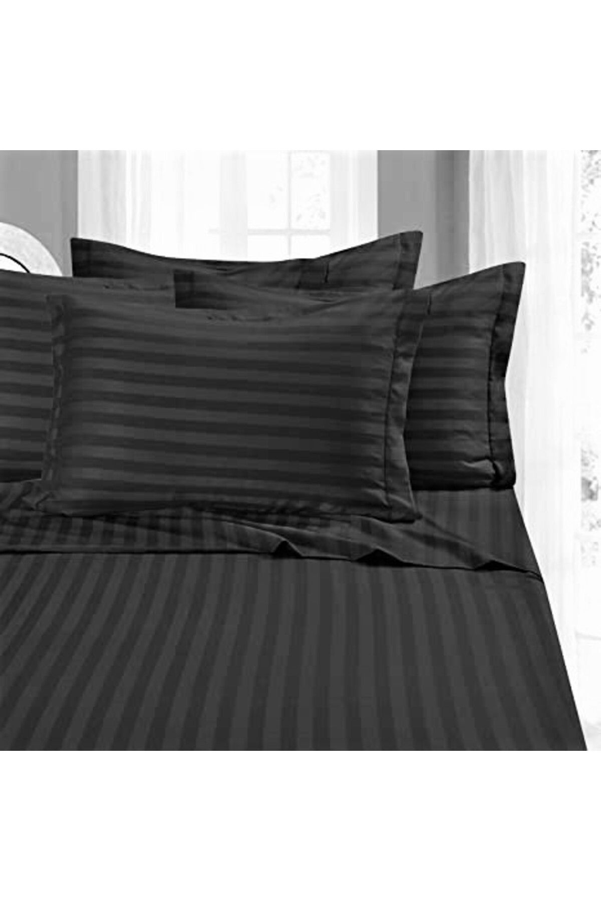 Kotonia Home Set 2 Fete De Perna Deco,damasc Saten, 100% Bumbac, 40x40 Cm, Dungi 1 Cm, Negru - One Size