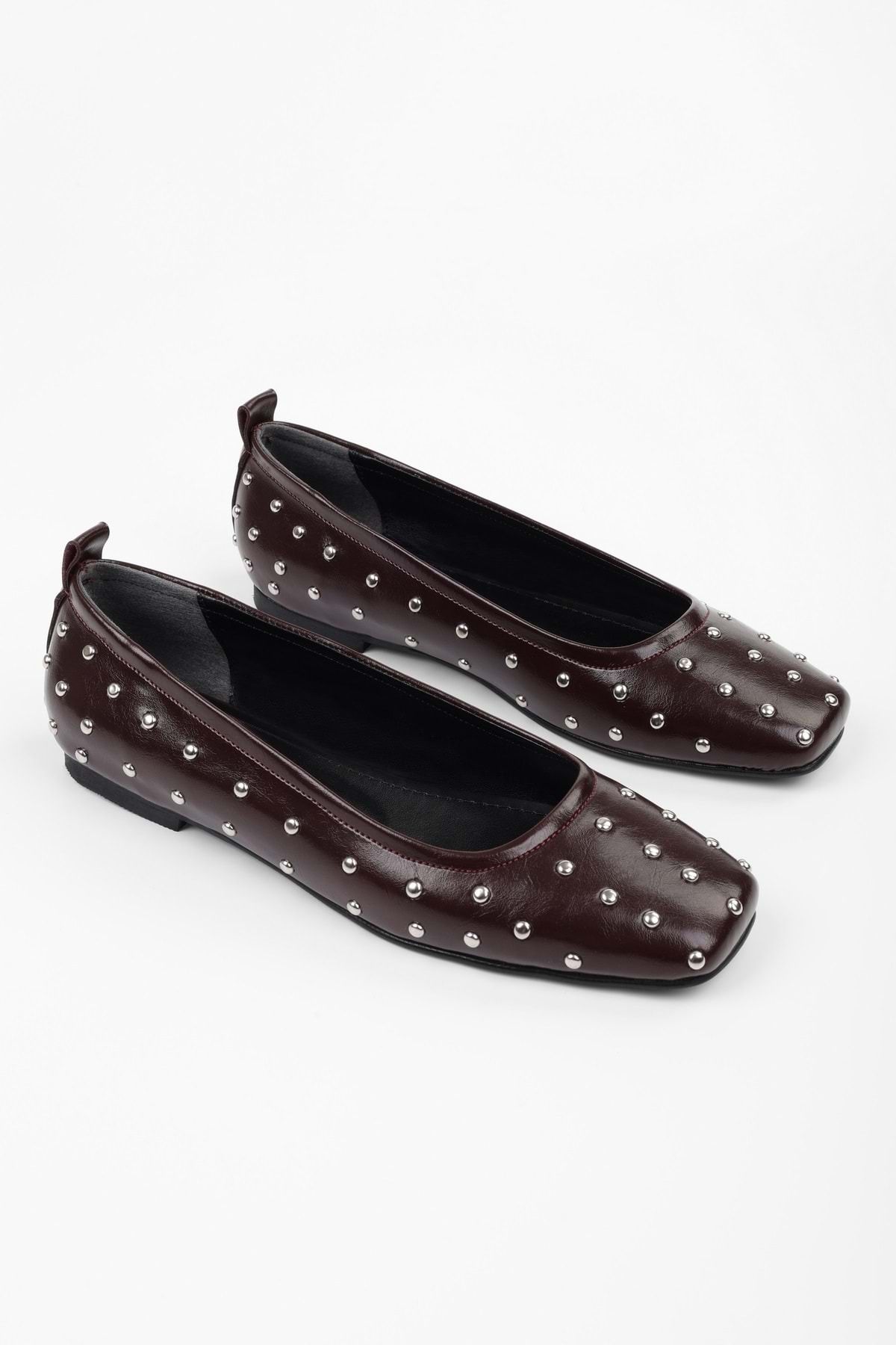 Shoeberry-Zoe Burgundy Trock Blunt Toe Ballerinas für Damen 5