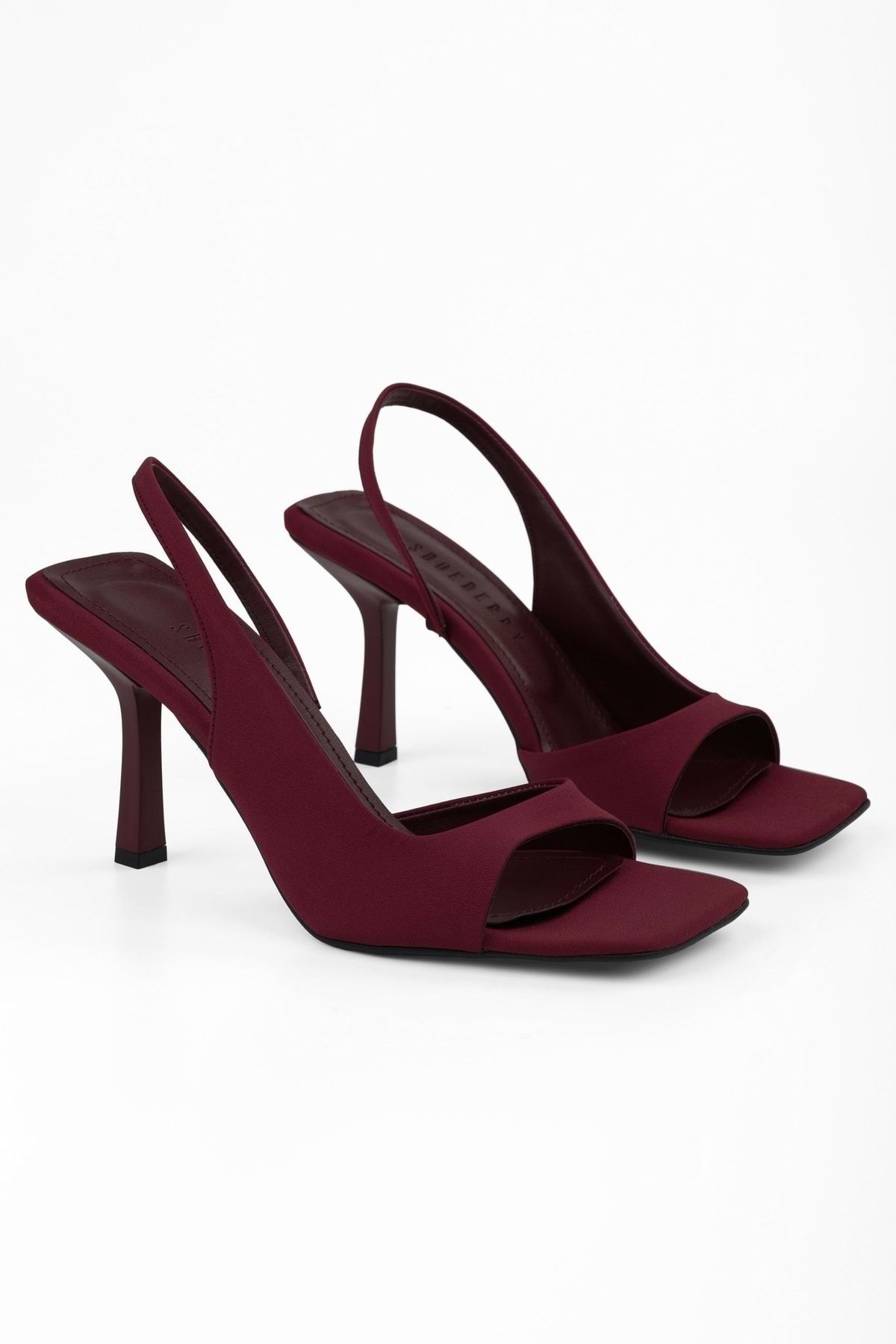 Shoeberry Damskie Bordowe Satynowe Buty Na Obcasie Sassy Kobieta - 38