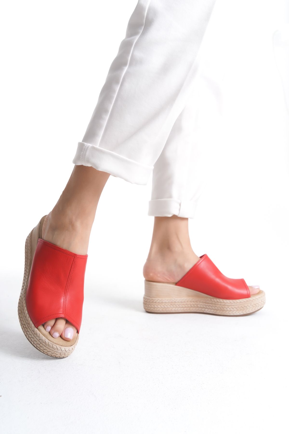 Elile Shoes-Genuine Leather Soft Sole Wedge Heel Slippers 4