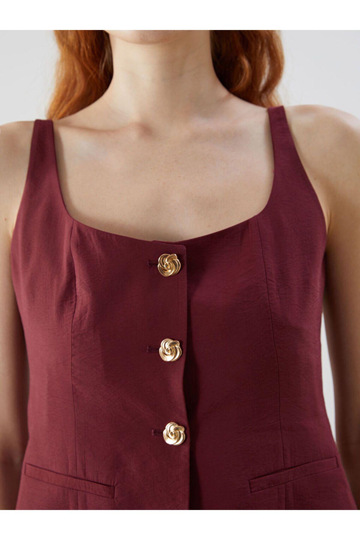 LC Waikiki-Lcw Vision Burgundy U Collar Modal Blended Women's Classic Vest 3