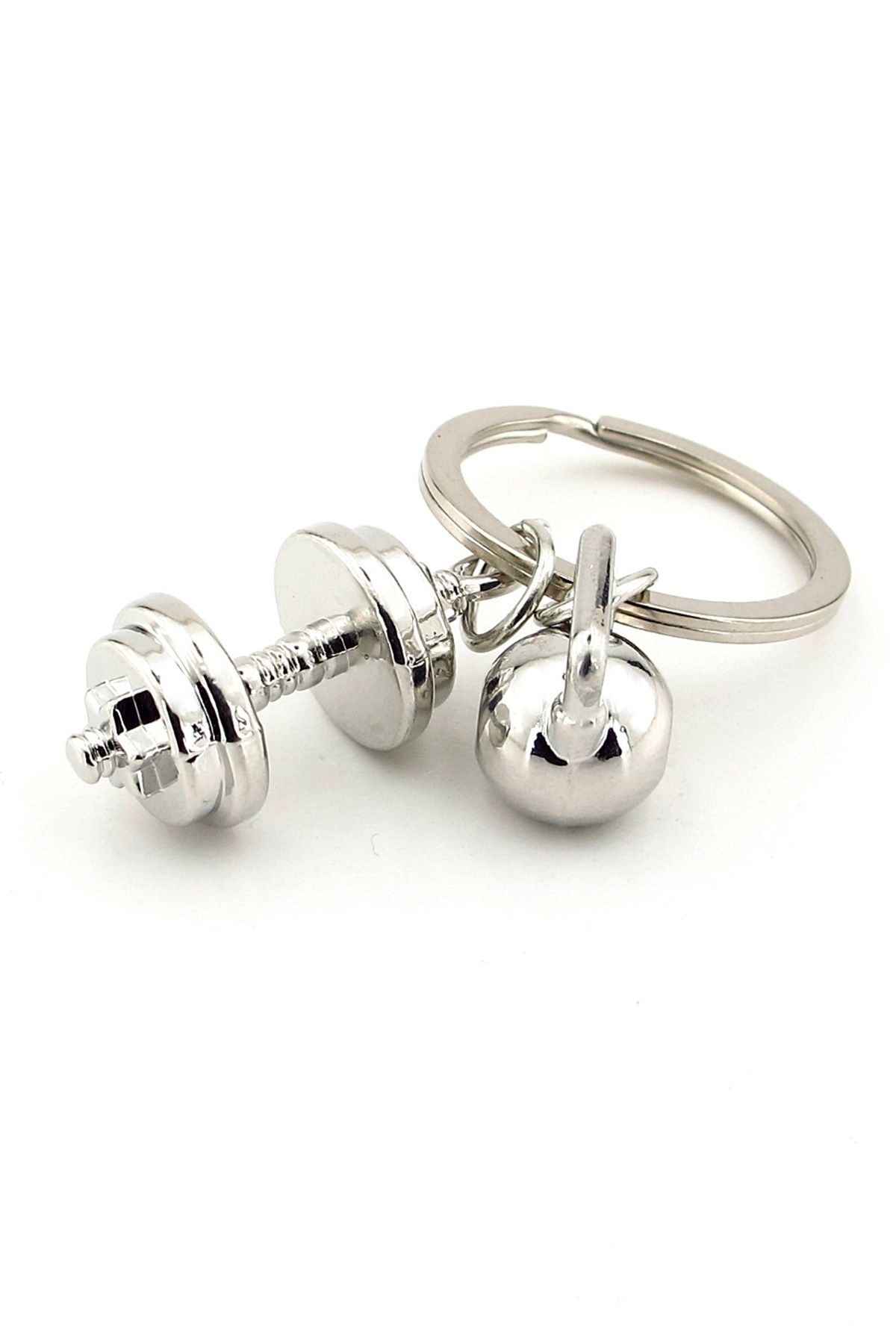 Solfera-Silver Color Dumbbell Weight Fitness Bodybuilding Barbell Metal Keychain Kc272 3